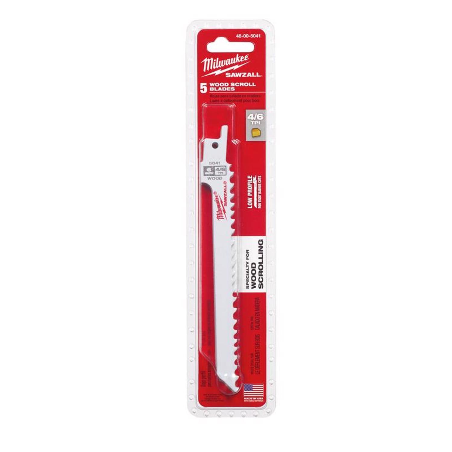 Milwaukee Sawzall 6 in. Bi-Metal Wood cutting Reciprocating Saw Blade 4/6 TPI 5 pk