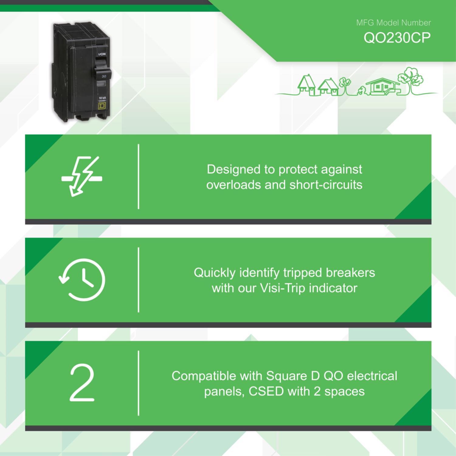 Square D QO 30 amps Plug In 2-Pole Circuit Breaker
