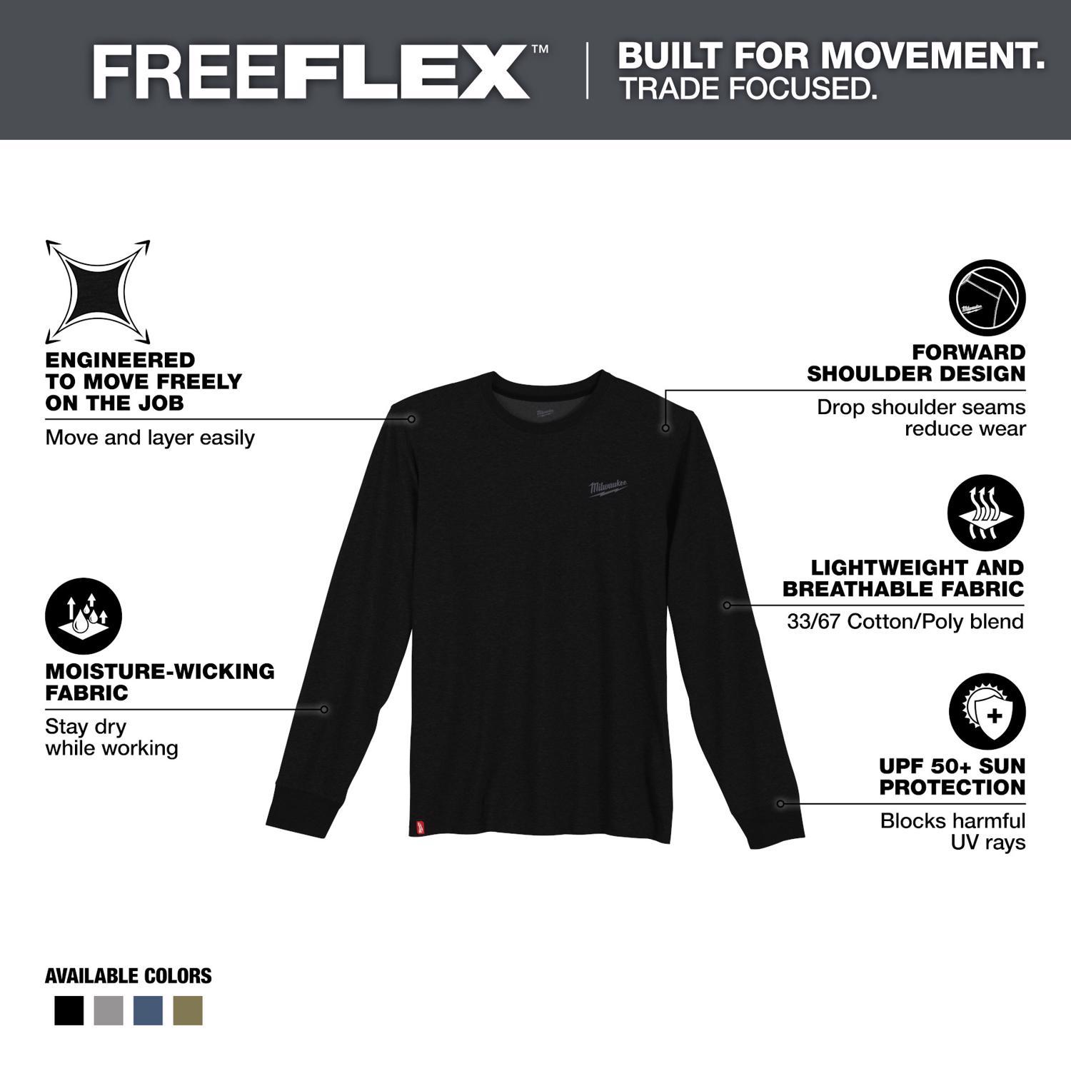 Milwaukee L Long Sleeve Men's Crew Neck Black Hybrid Work Tee Shirt