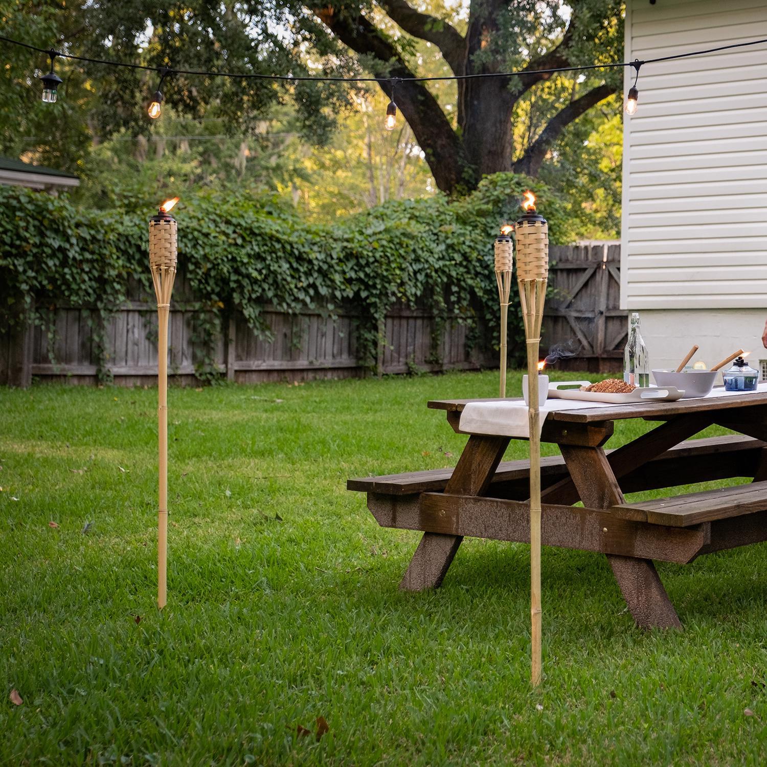 TIKI Easy Pour Brown Bamboo 57 in. Classic Weave Outdoor Torch 1 pc