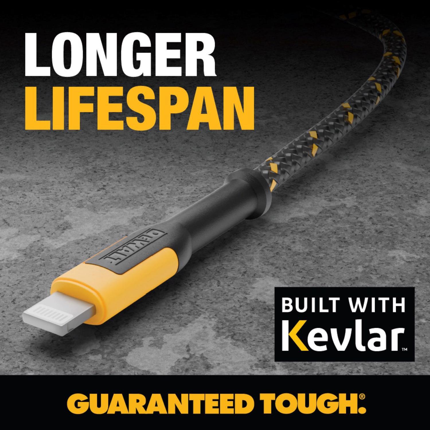 DeWalt Lightning to USB Charge and Sync Cable 6 ft. Black/Yellow