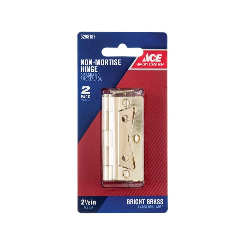 Ace 2.75 in. W X 2-1/2 in. L Bright Brass Brass Non-Mortise Hinge 2 pk