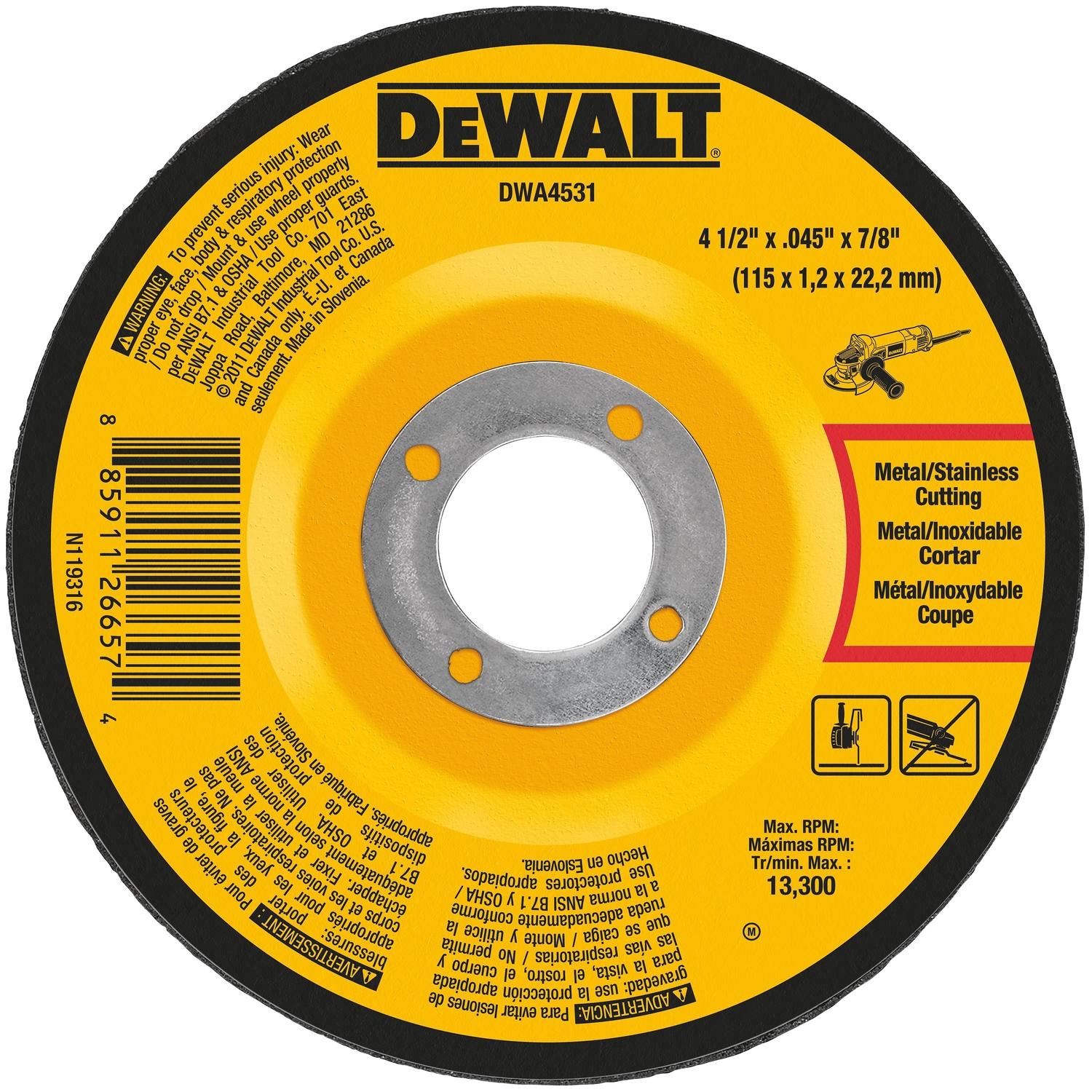 DeWalt 4-1/2 in. D X 7/8 in. Aluminum Oxide Cutting Wheel 1 pk