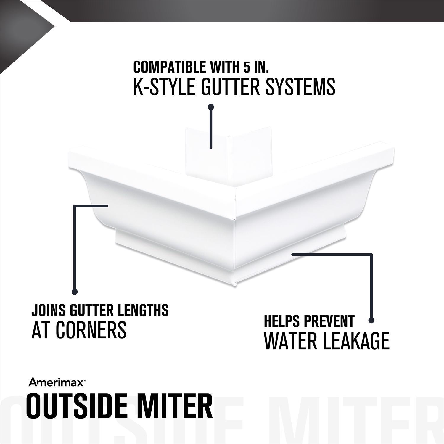 Amerimax 5 in. W X 7.25 in. L White Aluminum K Outside Miter