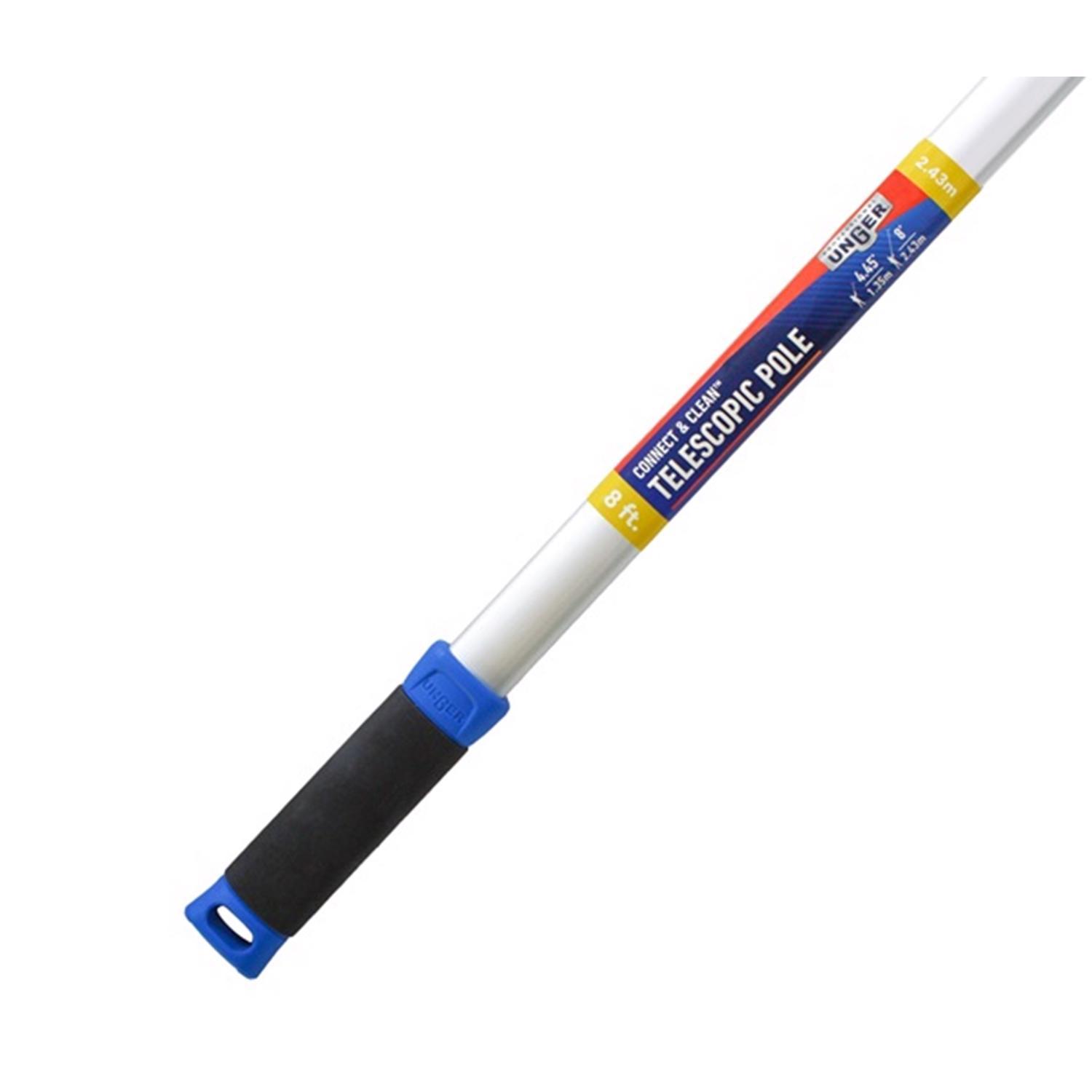 Unger Connect & Clean Telescoping 4-8 ft. L X 1 in. D Aluminum Extension Pole Silver/Blue