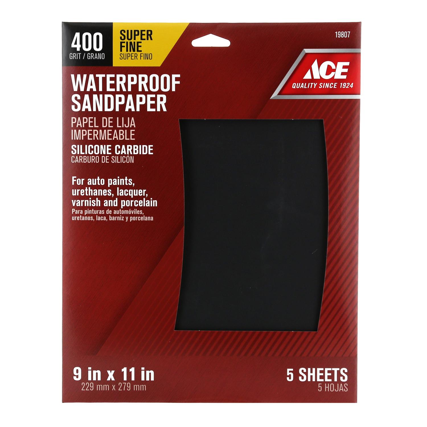 Ace 11 in. L X 9 in. W 400 Grit Silicon Carbide Waterproof Sandpaper 5 pk