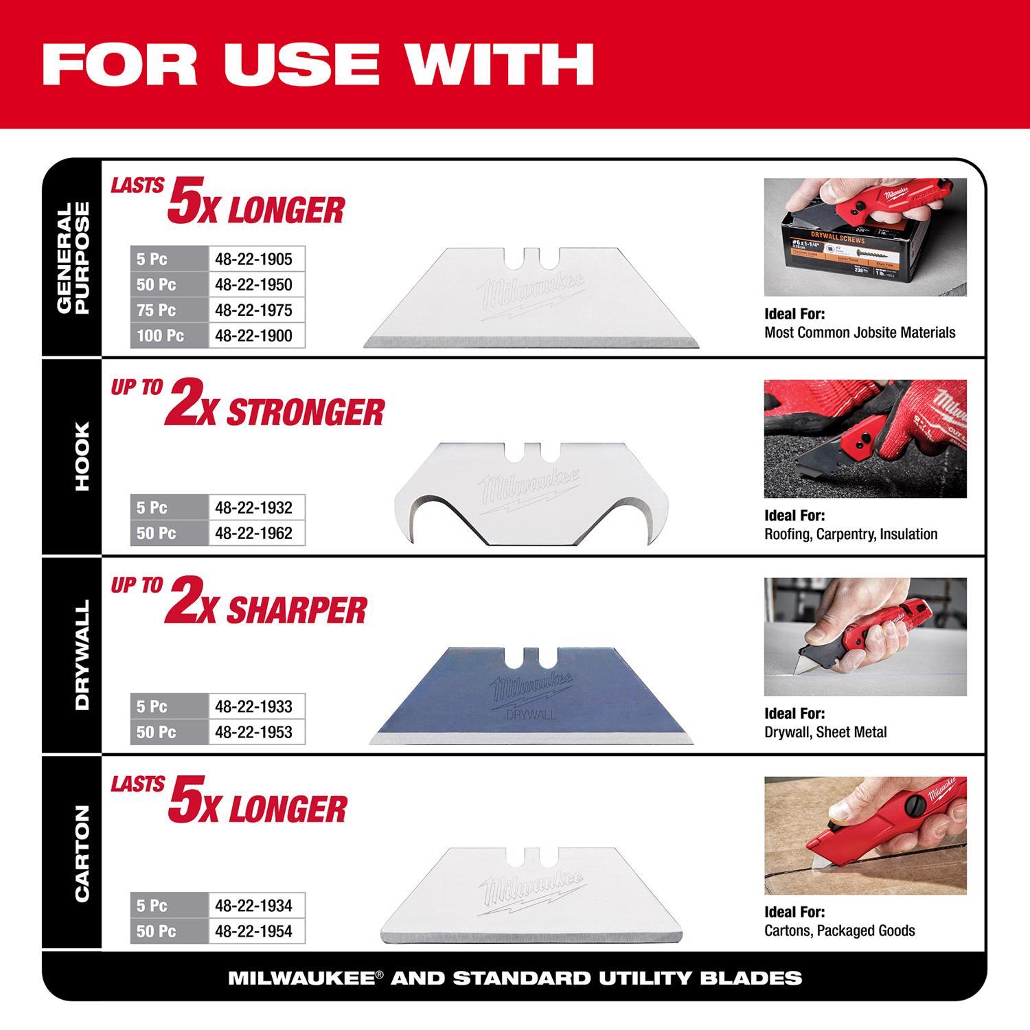 Milwaukee Fastback 6.87 in. Press and Flip Folding Utility Knife Set Red 2 pk