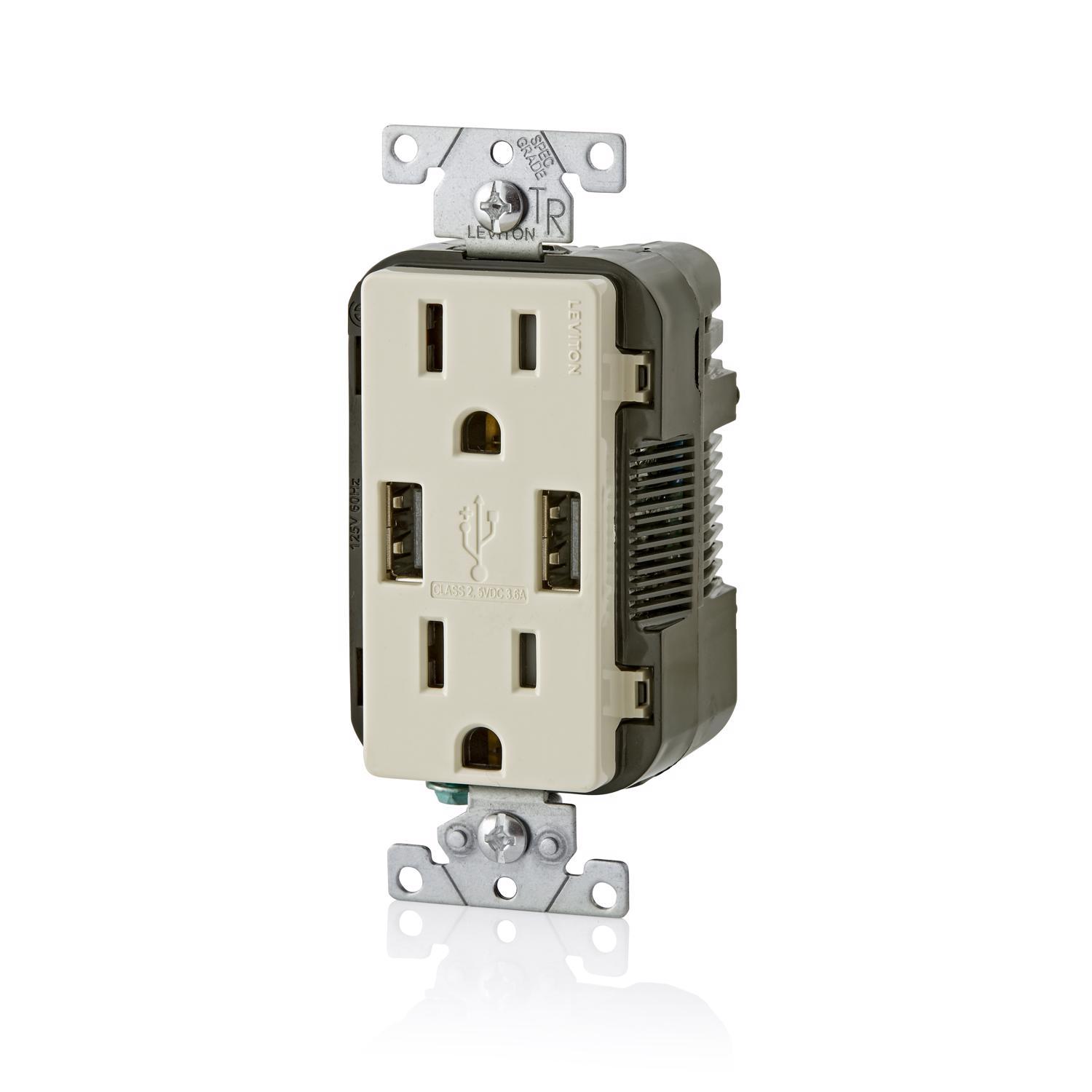 Leviton Decora 15 amps 125 V Duplex Light Almond Outlet and USB Charger 5-15 R 1 pk
