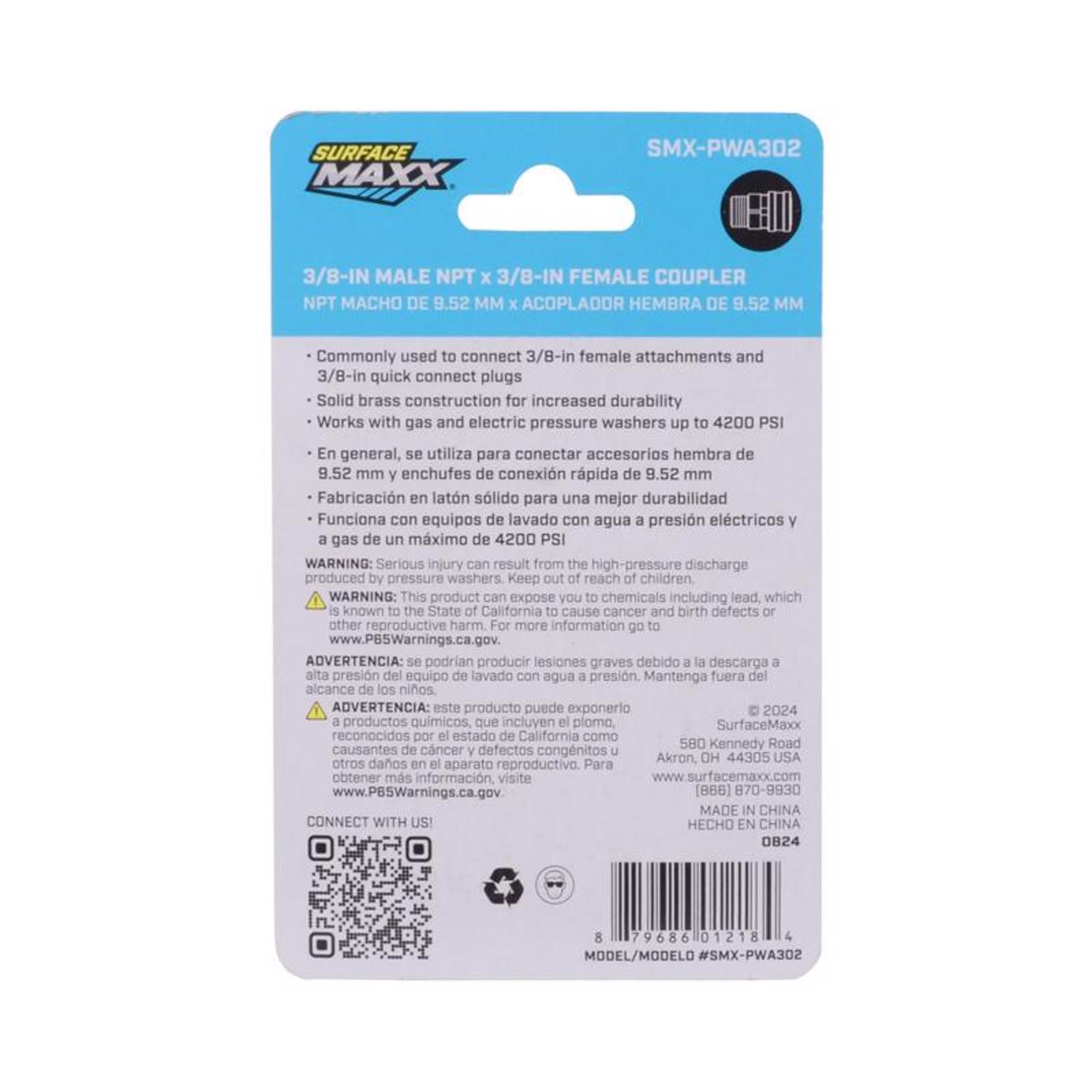 SurfaceMaxx 3/8-in Male NPT x 3/8-in Female Quick Connect Coupler 4200 psi