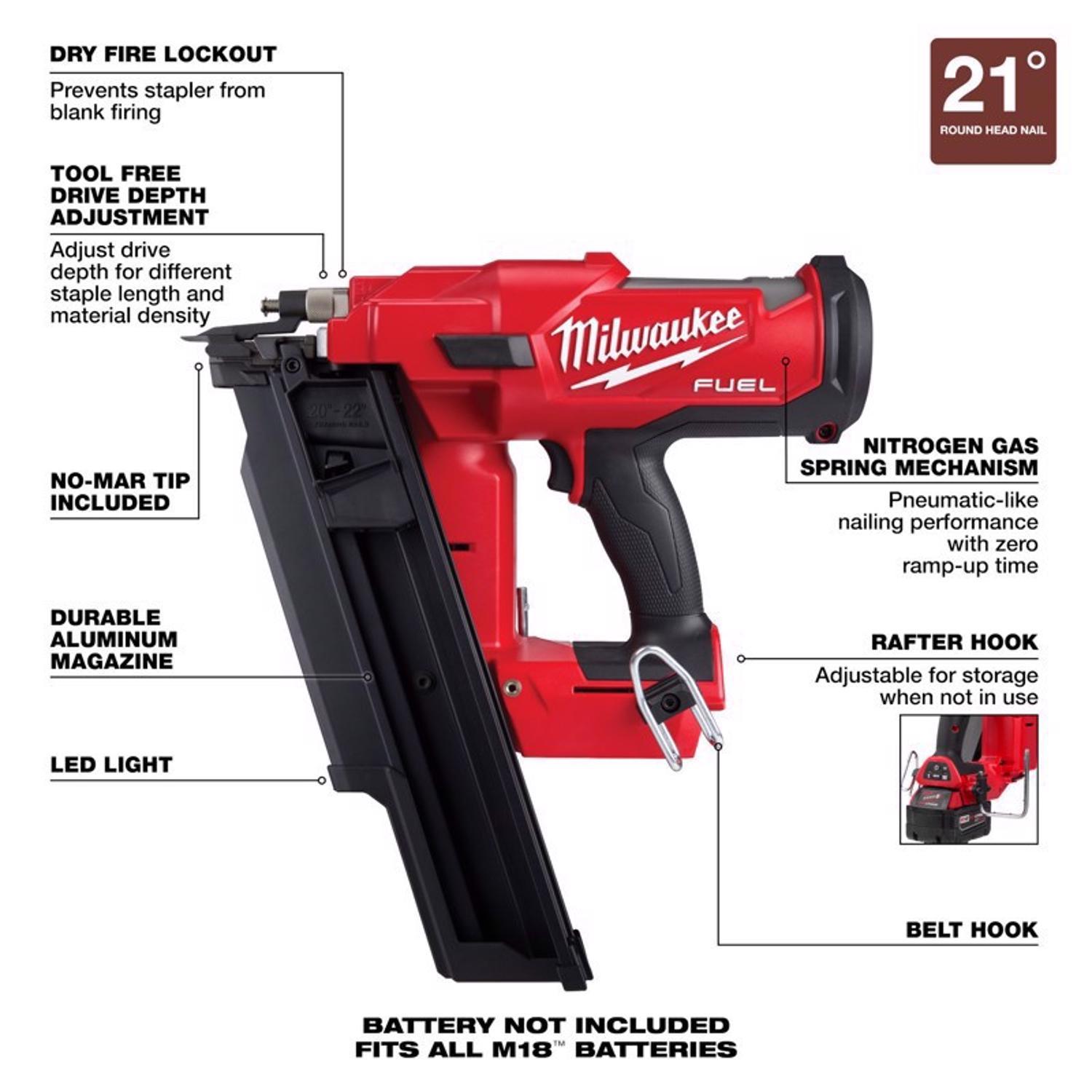 Milwaukee M18 FUEL 18 Volt Brushless 21 deg Framing Nailer