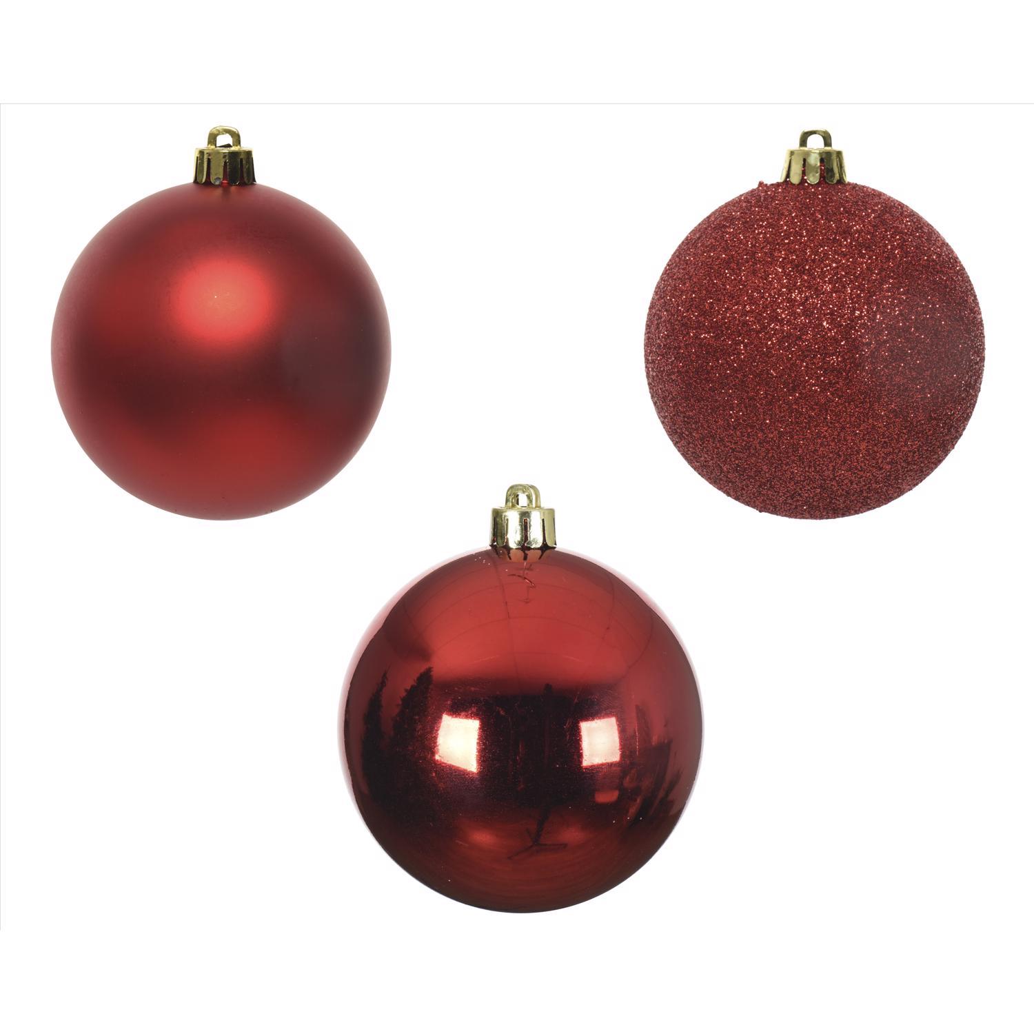 Decoris Red Shatterproof Baubles Ornaments 2 in.