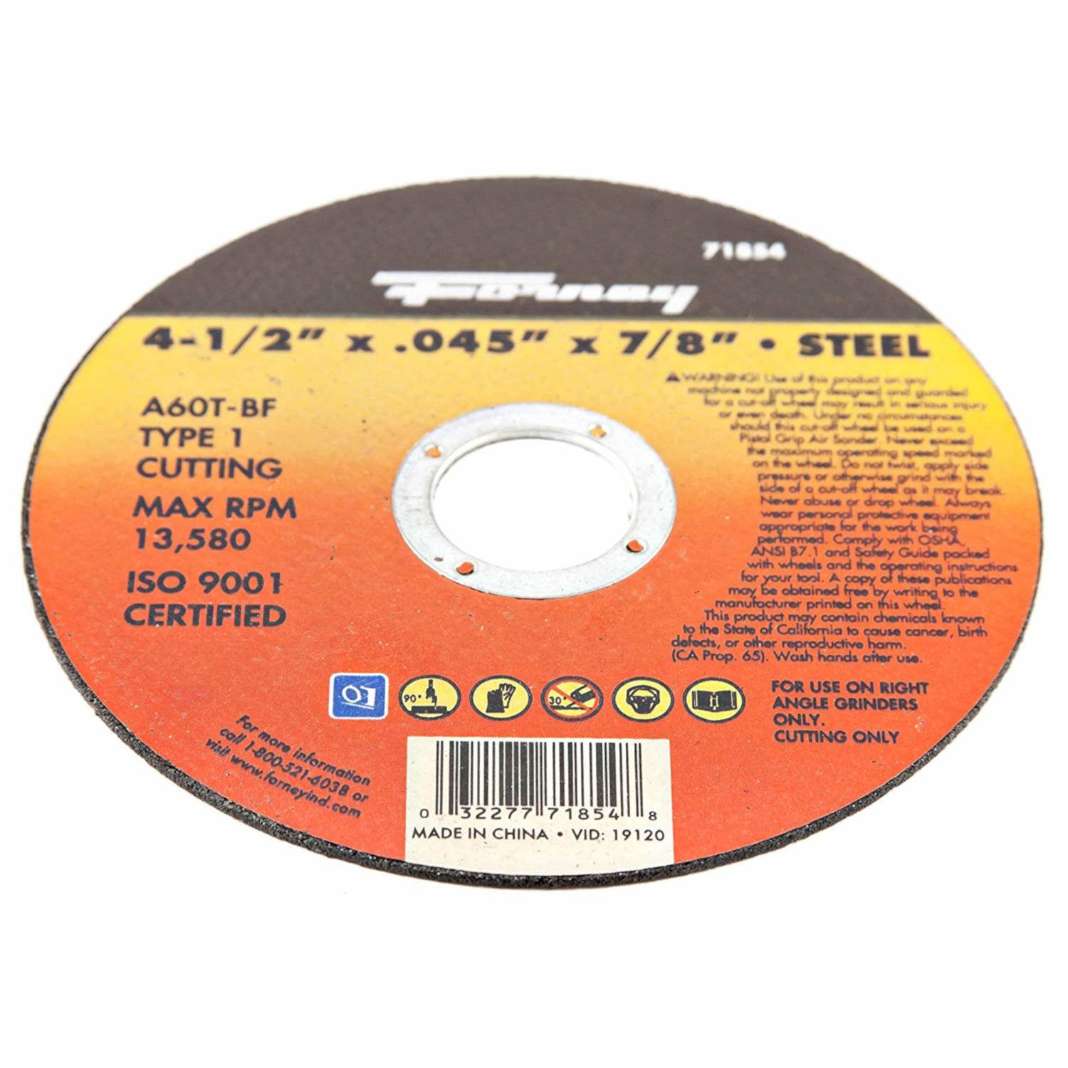 Forney 4-1/2 in. D X 7/8 in. Aluminum Oxide Metal Cut-Off Wheel 1 pc