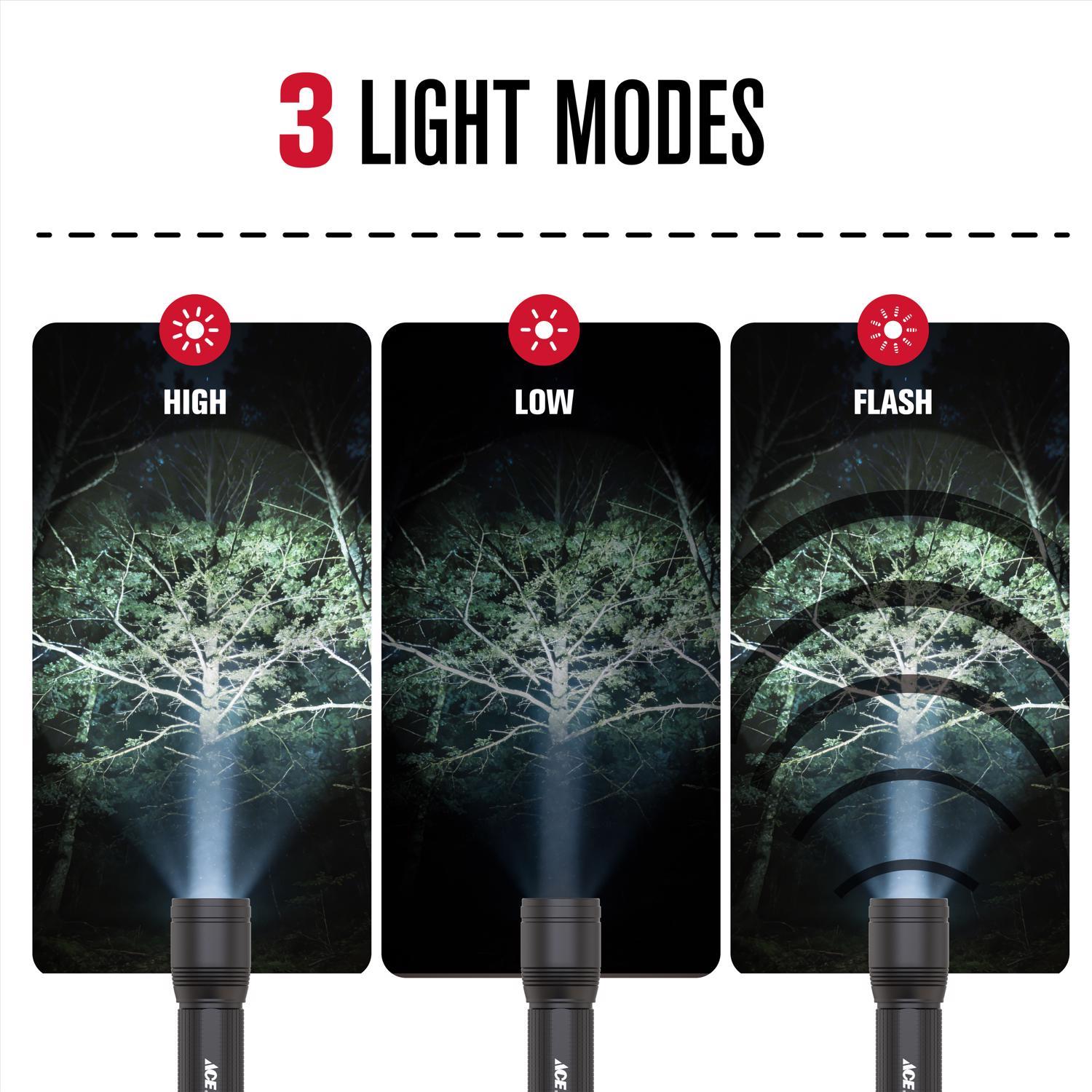Ace 1000 lm Black LED Flashlight AA Battery