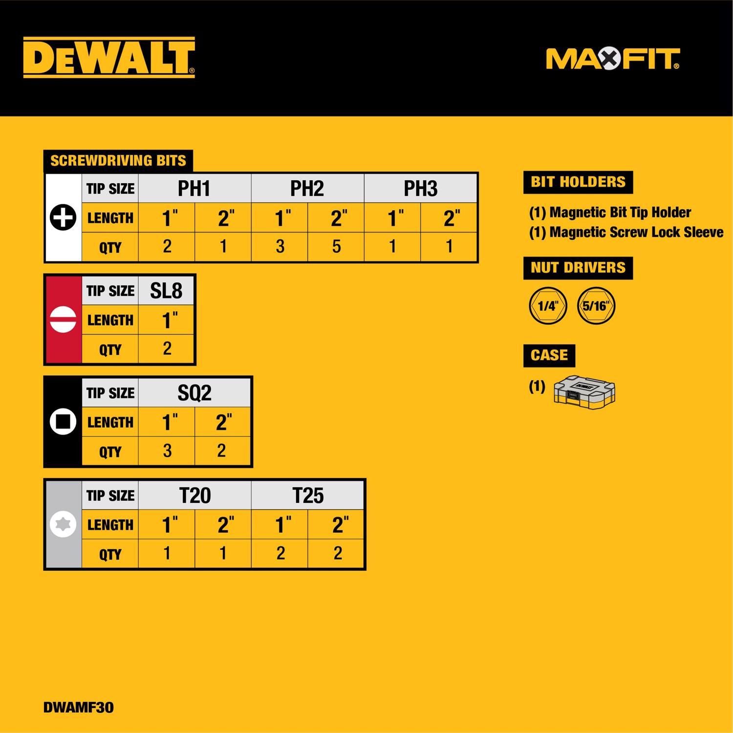 DeWalt Max Fit Screwdriver Bit Set Steel 30 pc