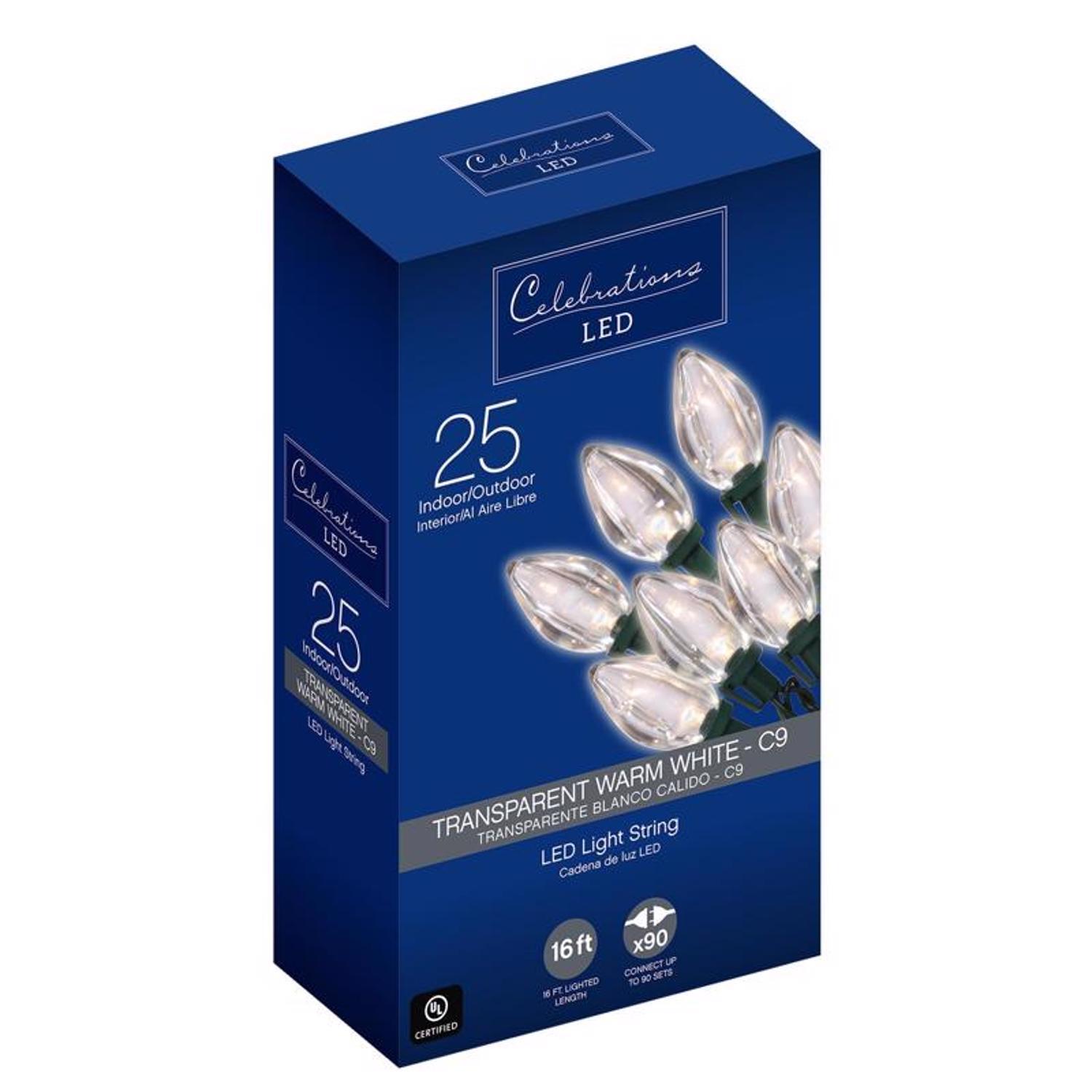 Celebrations Blue LED C9 Warm White 25 ct String Christmas Lights 16 ft.