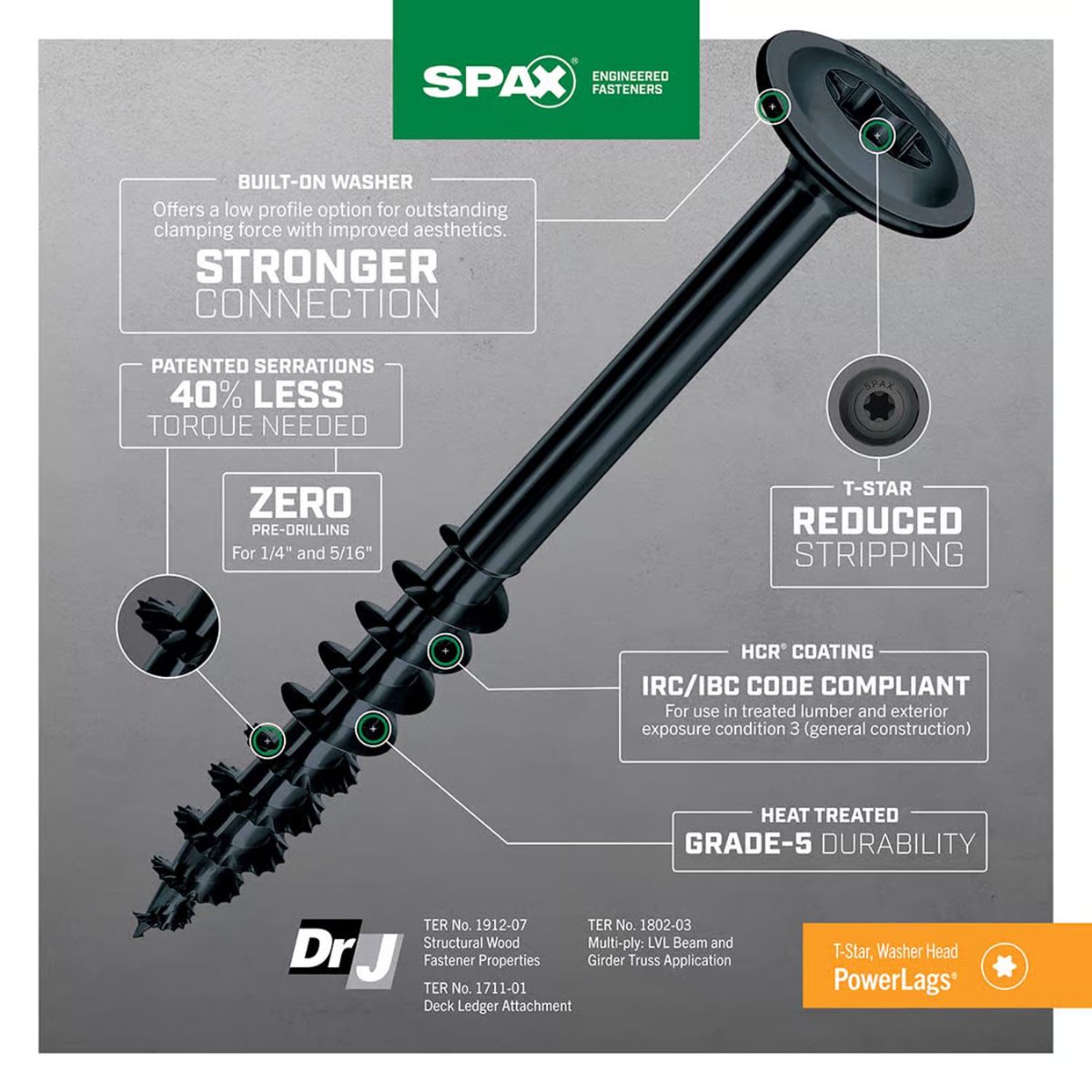 SPAX PowerLags 5/16 in. x 4-1/2 in. L Washer High Corrosion Resistant Carbon Steel Lag Screw 12 Pack
