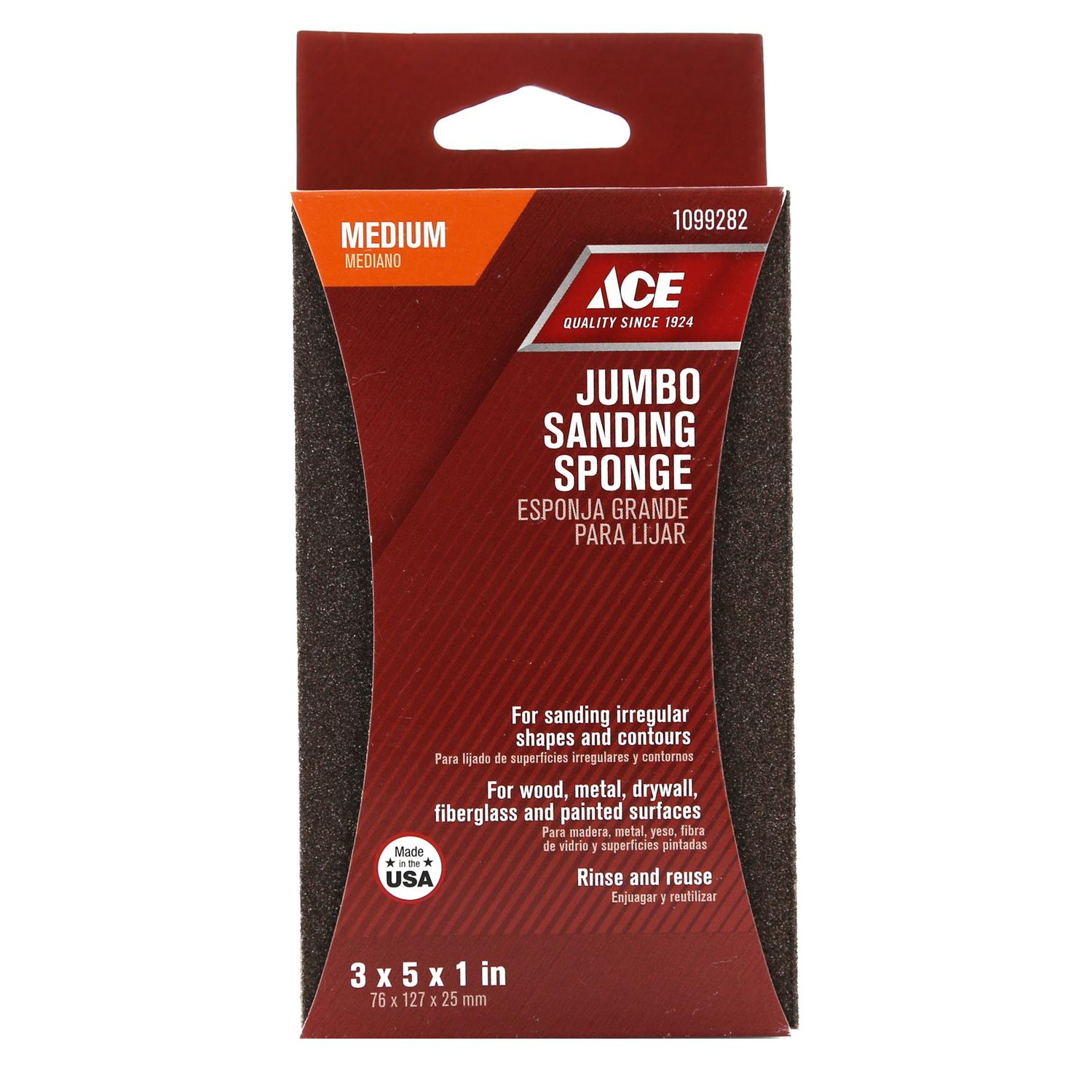 Ace 5 in. L X 3 in. W X 1 in. 80 Grit Medium Extra Large Sanding Sponge