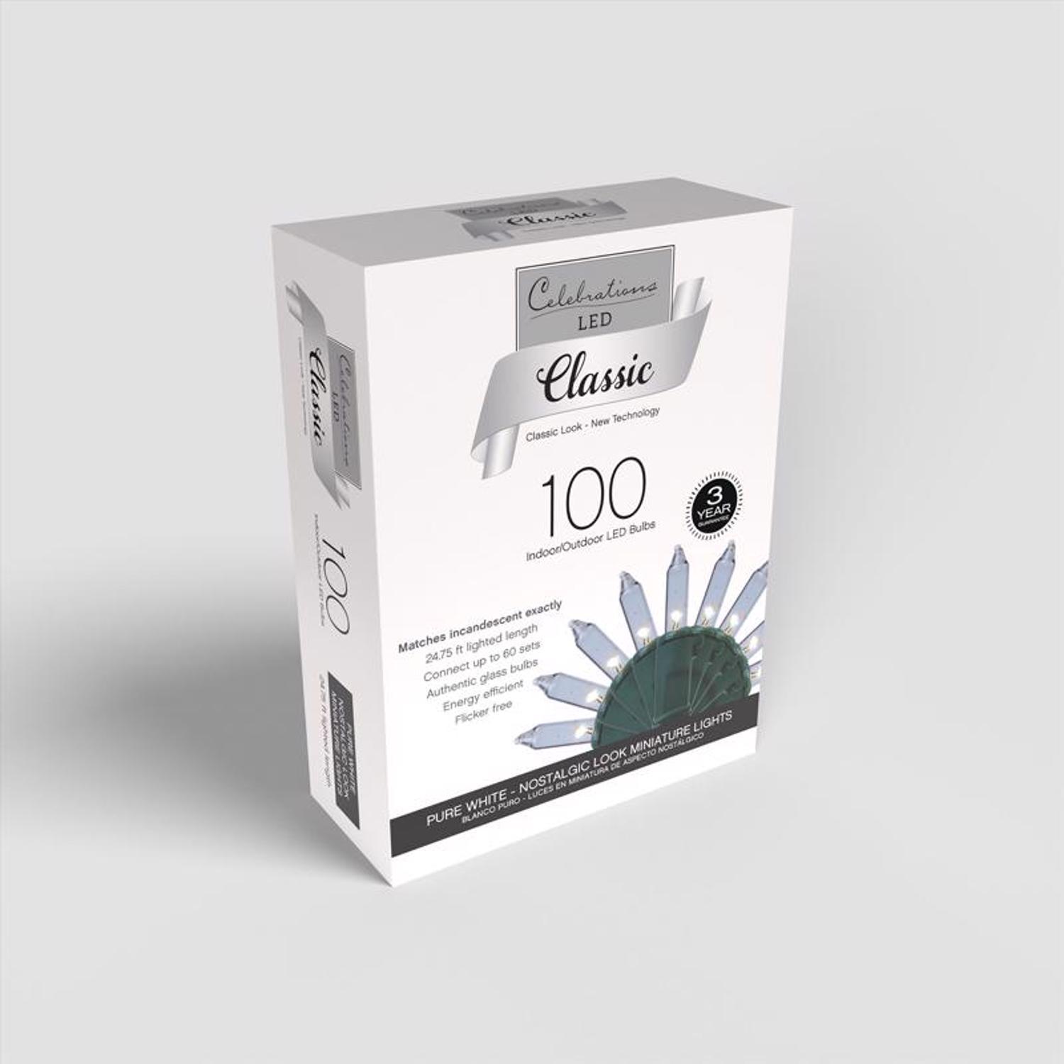 Celebrations Classic LED T5 Pure White 100 ct String Christmas Lights 24.75 ft.