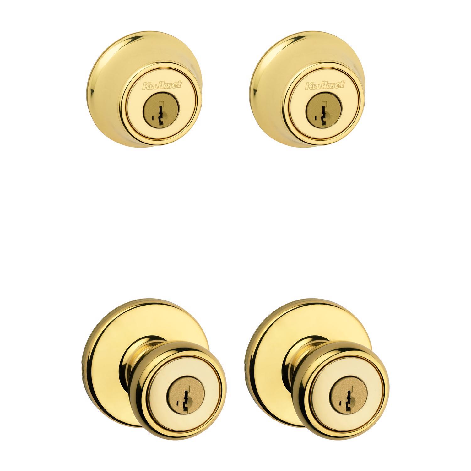 Kwikset Tylo Polished Brass Double Entry Door Kit 1-3/4 in.