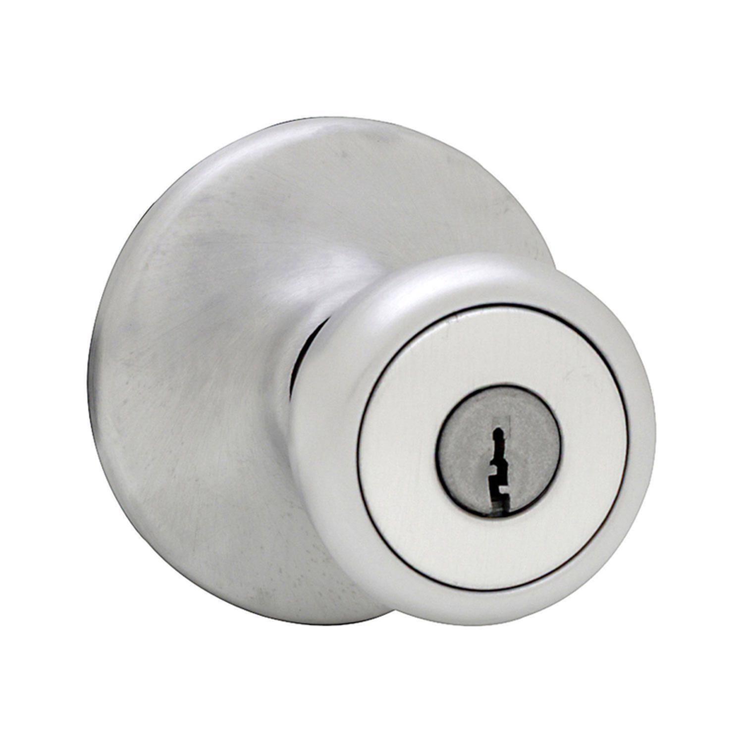 Kwikset Curve Satin Chrome Entry Door Knob 1-3/4 in.