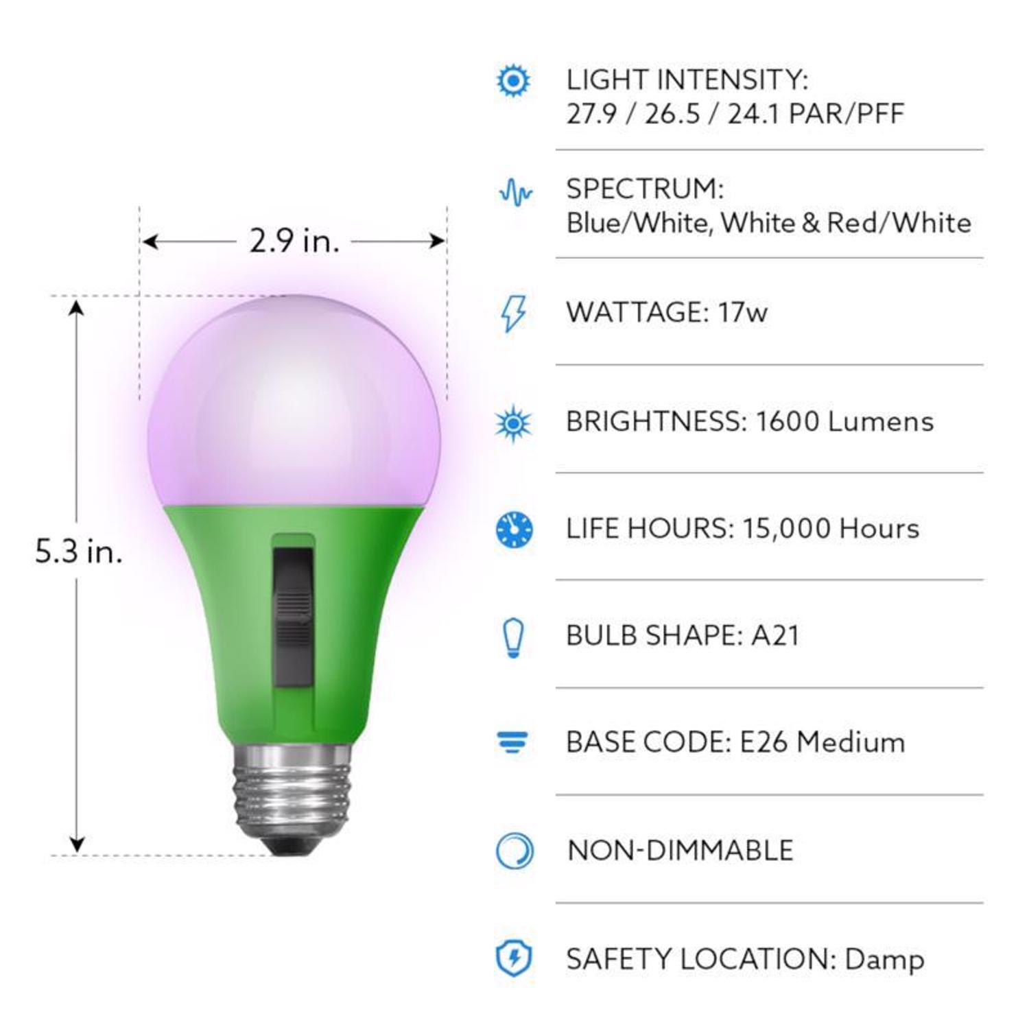 Feit A21 E26 (Medium) LED Grow Light Color Changing 17 Watt Equivalence 1 pk