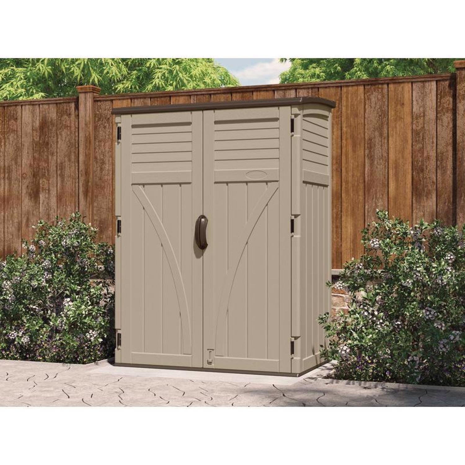 Suncast Large Vertical 4 ft. x 2 ft. Resin Vertical Storage Shed with Floor Kit