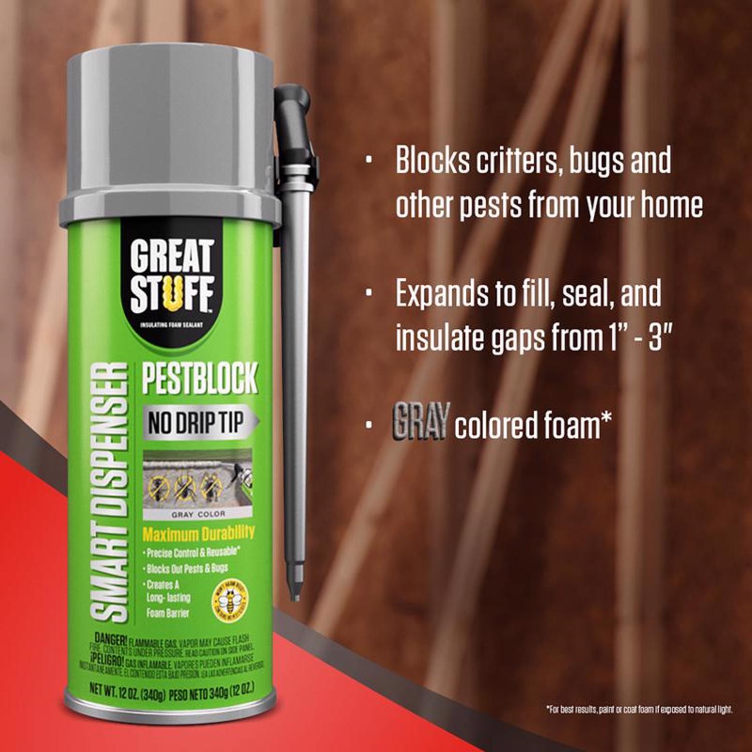 Great Stuff Smart Dispenser Gray Polyurethane Insulating Foam Sealant 12 Oz