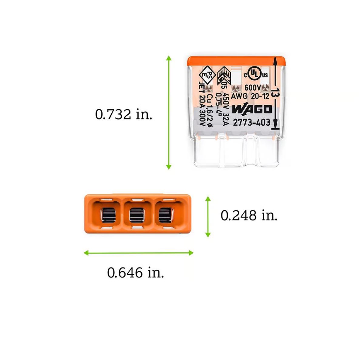 Wago 3 Port Push-In Wire Connector 100 Pack