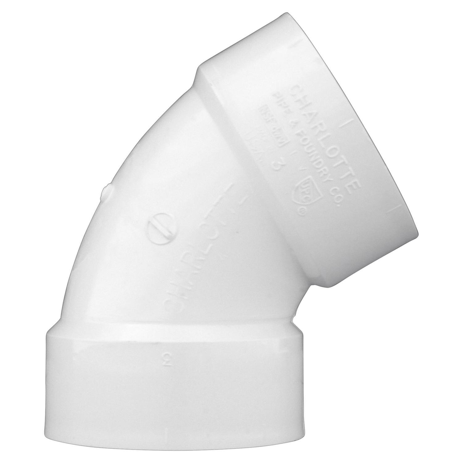 Charlotte Pipe Schedule 40 2 in. Hub X 2 in. D Hub PVC 45 Degree Elbow 1 pk