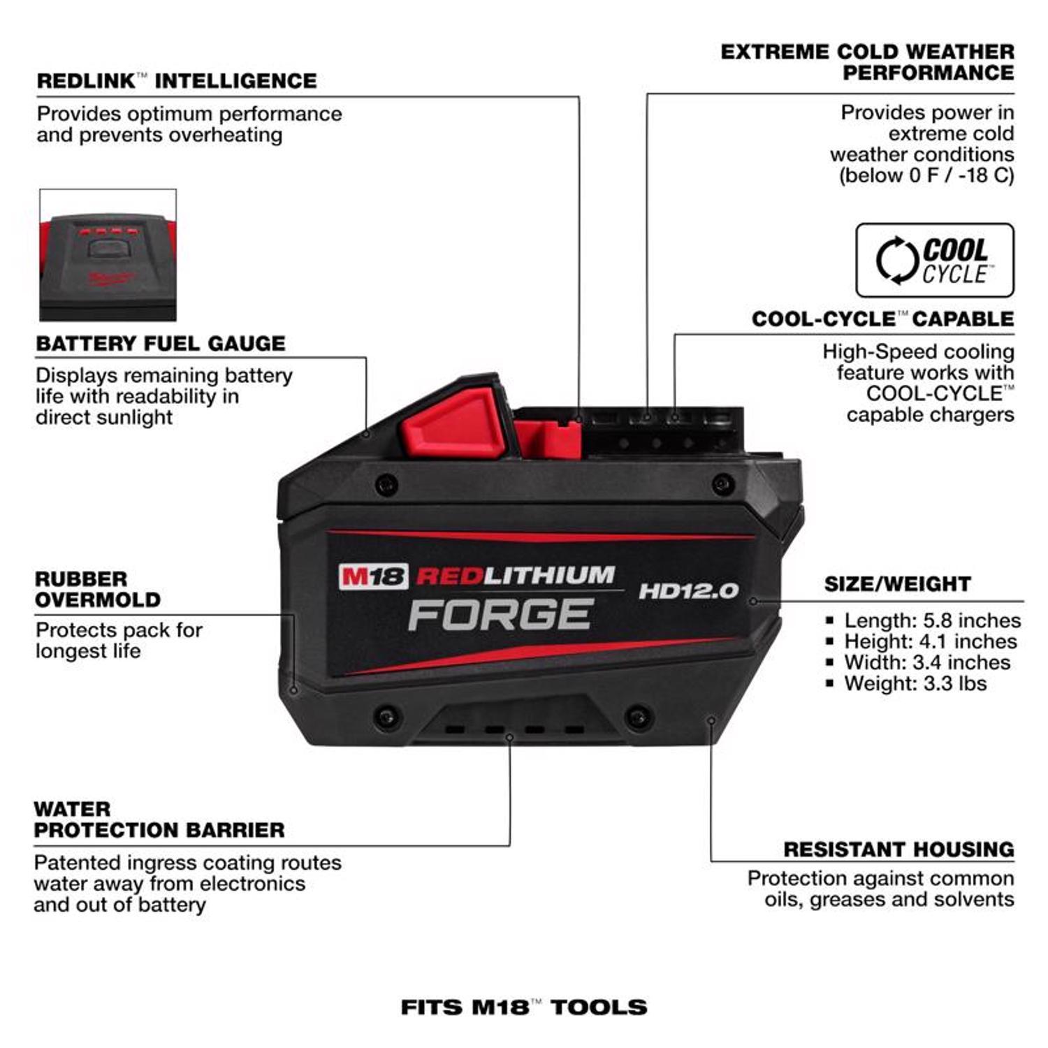 Milwaukee M18 Forge 48-11-1813 12 Ah Lithium-Ion Redlithium HD Battery 1 pc