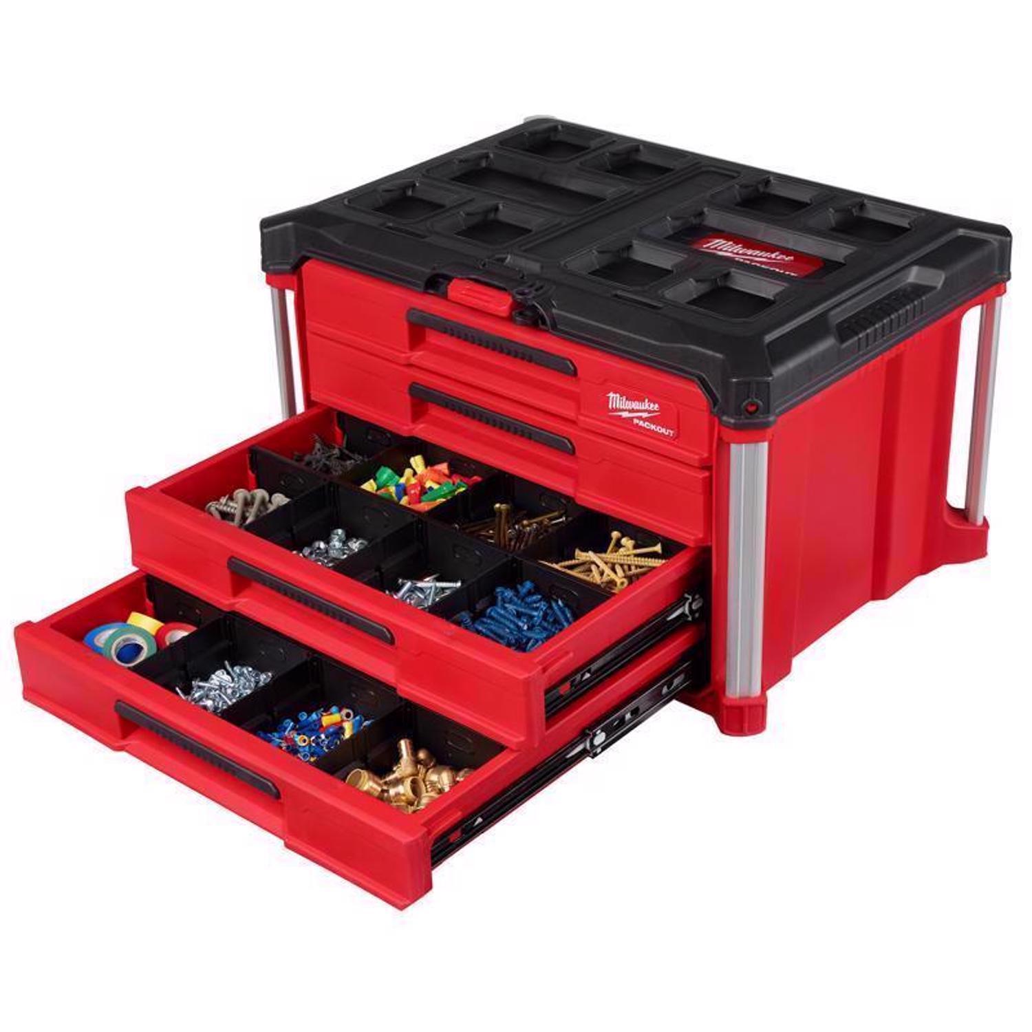 Milwaukee Packout 16.3 in. Modular 4-Drawer Tool Box Black/Red