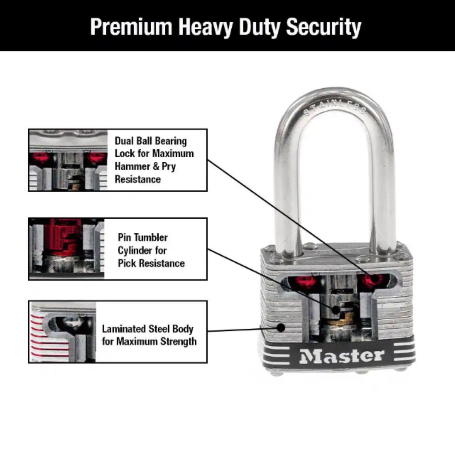 Master Lock 3.18 in. H X 1-3/4 in. W Stainless Steel 4-Pin Tumbler Marine Padlock