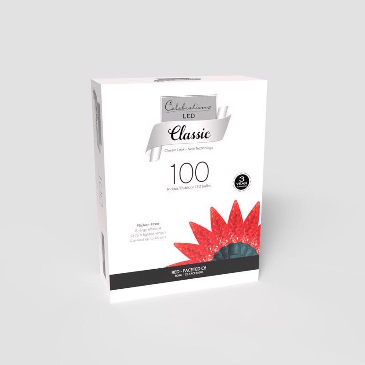 Celebrations Classic LED C6 Red 100 ct String Christmas Lights 24.75 ft.