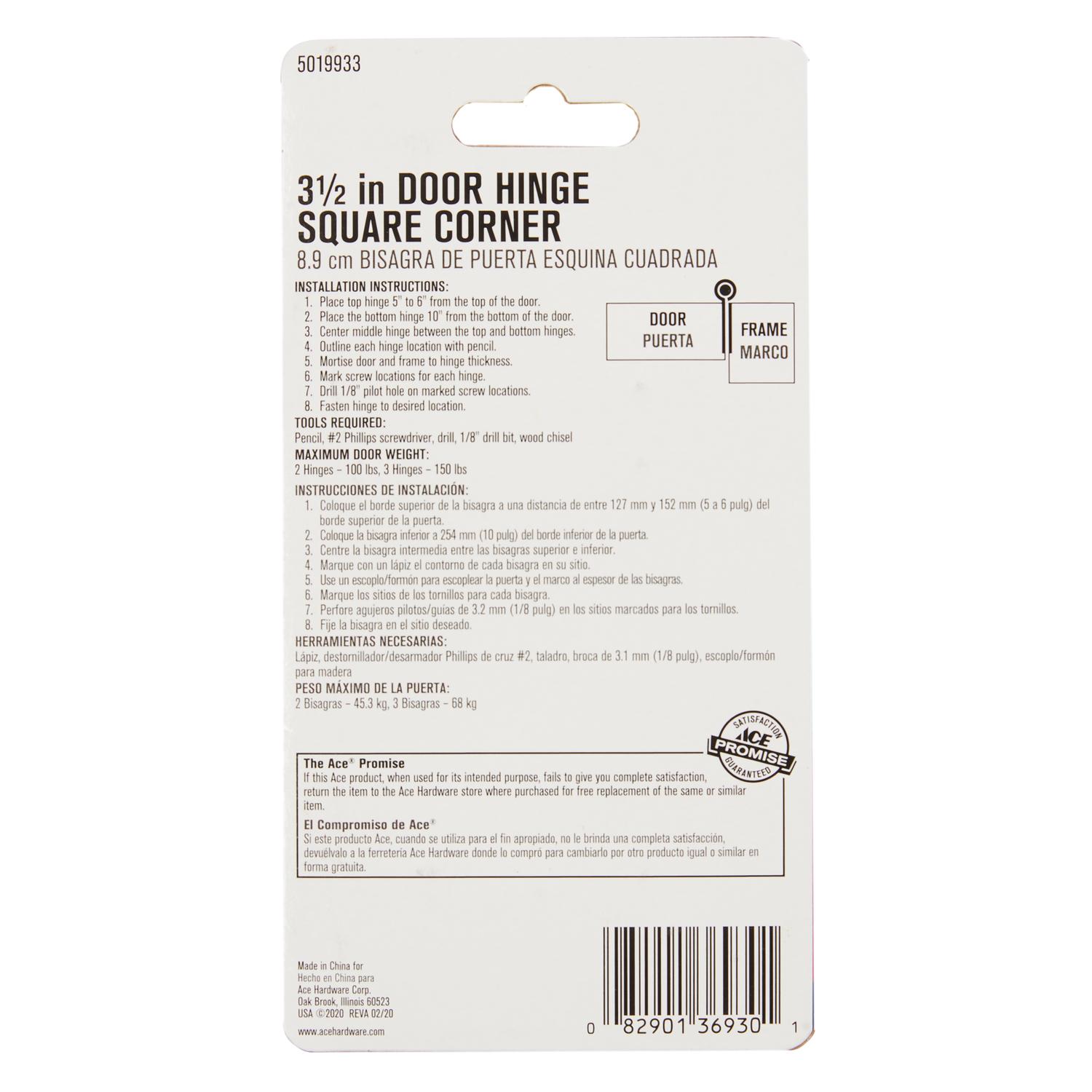 Ace 3-1/2 in. L White Residential Door Hinge 1 pk