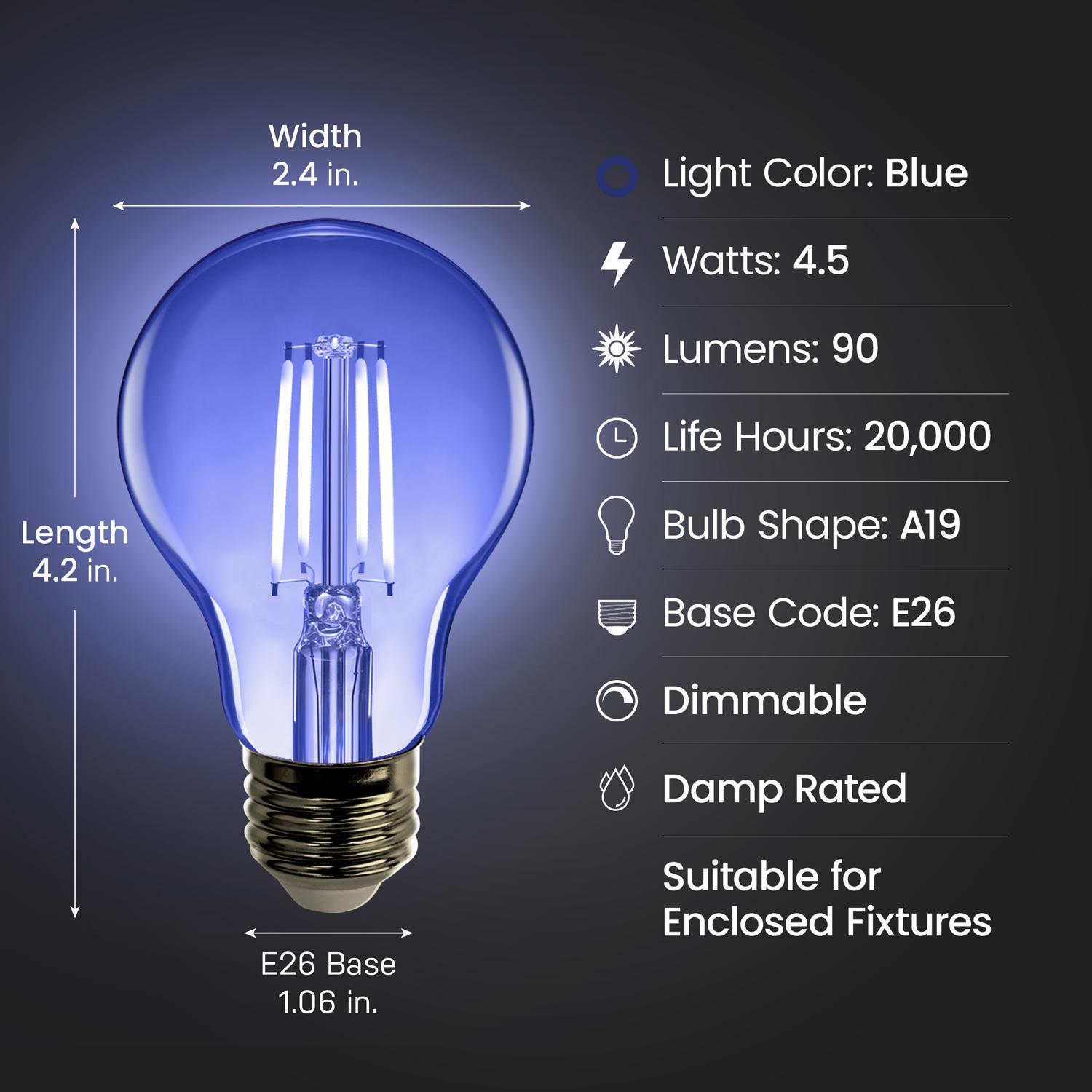 Feit A19 E26 (Medium) Filament LED Bulb Blue 30 Watt Equivalence 1 pk