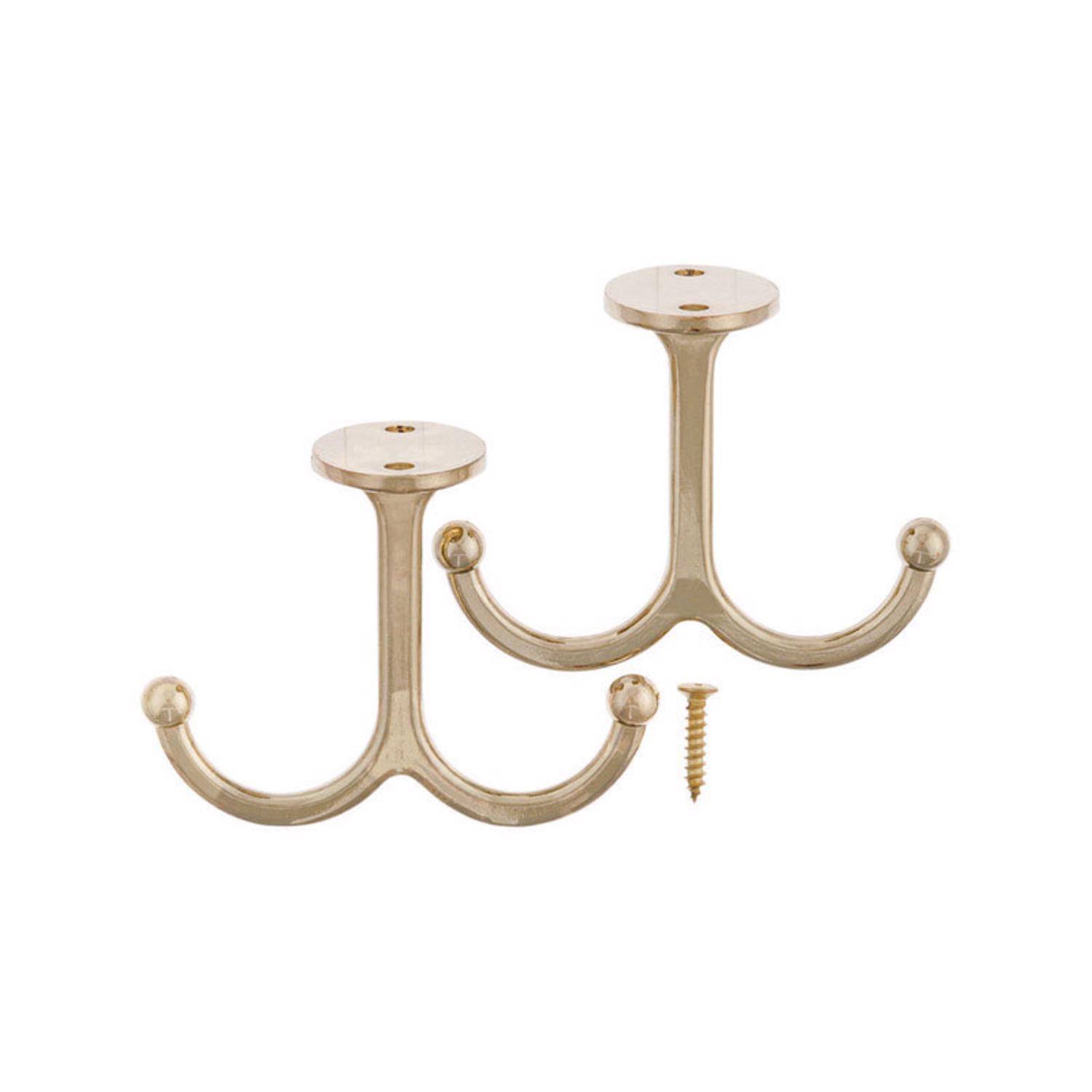 Ace 3.5 in. L Bright Brass Gold Brass Medium Undershelf Long Arm Garment Hook 2 pk