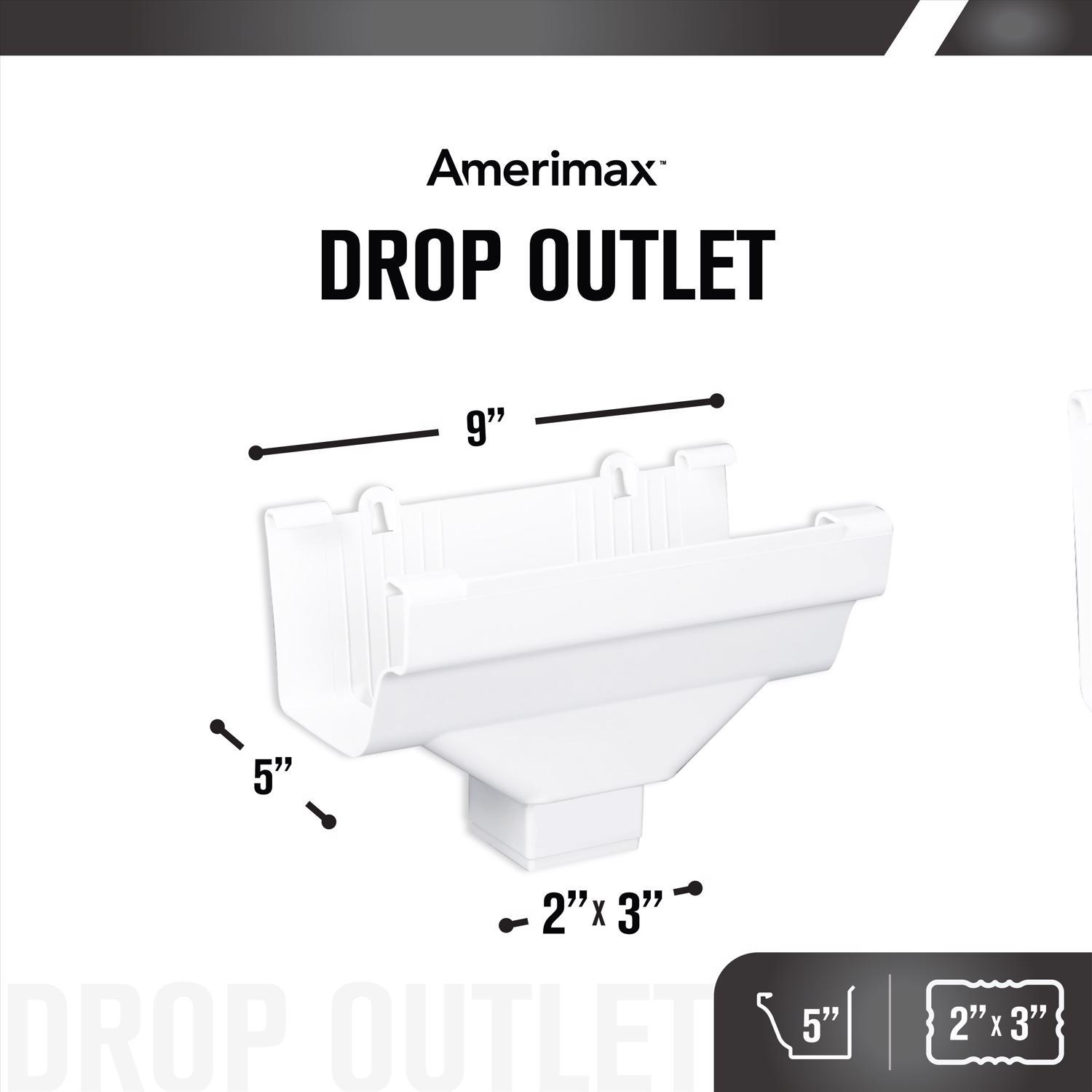 Amerimax 5 in. W X 9 in. L White Vinyl Traditional Gutter Drop Outlet