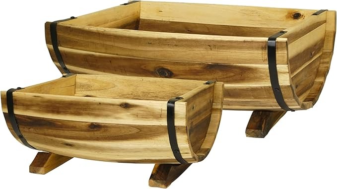 Classic Home & Garden Planters, Acacia Metal Oak Wood, 1 Pack