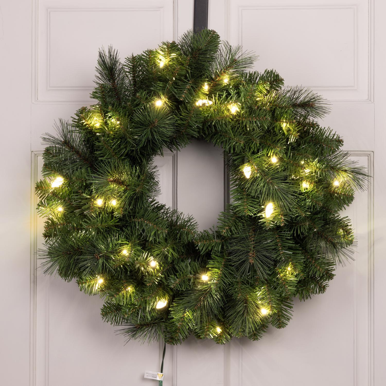 Celebrations Platinum 26 in. D LED Prelit Warm White Mixed Pine Wreath