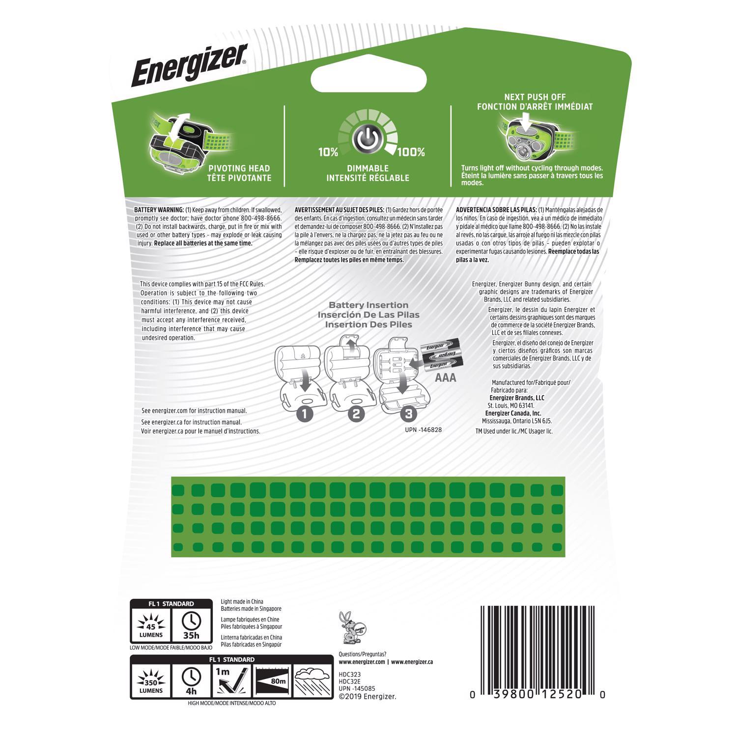 Energizer Vision HD + 350 lm Green LED Head Lamp AAA Battery Stine