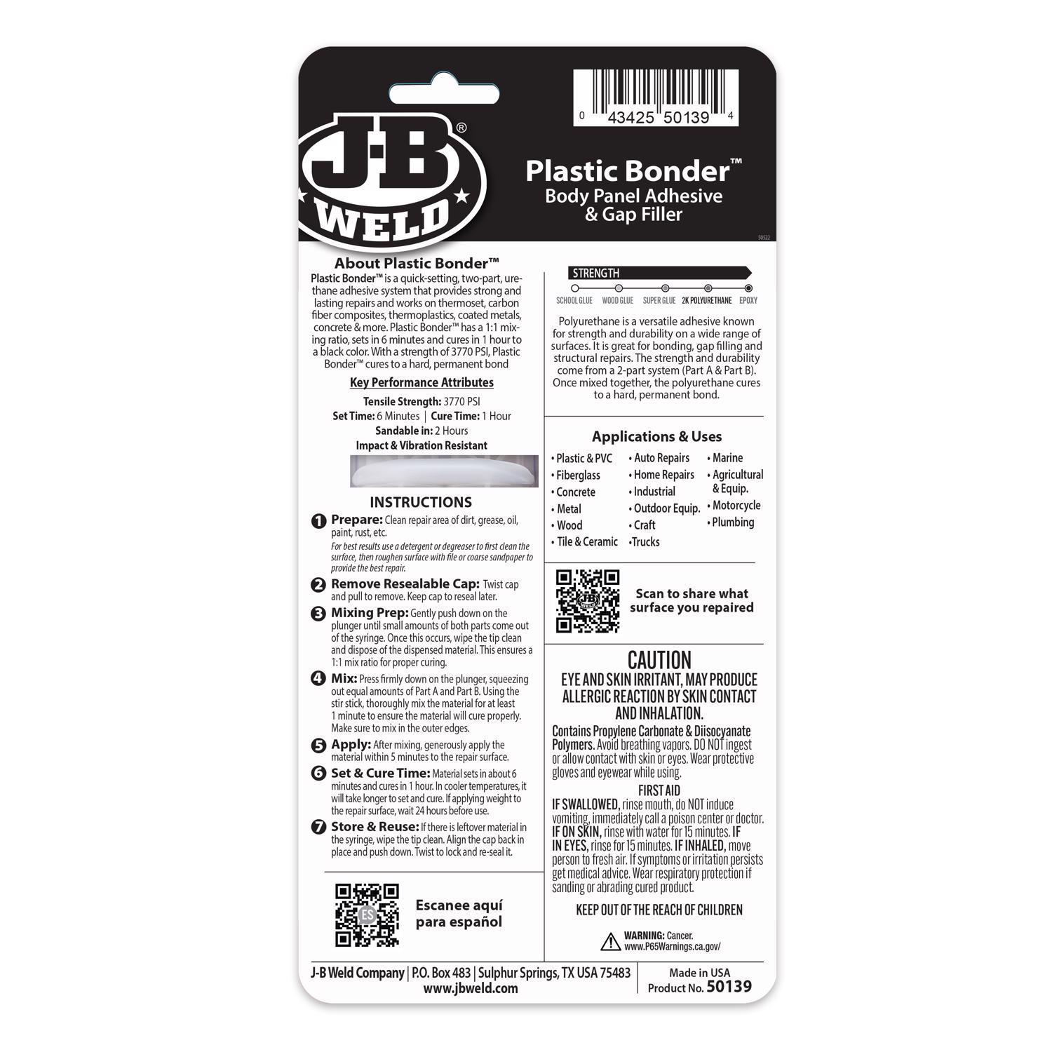 J-B Weld PlasticBonder High Strength Plastic Bonder Paste 0.85 oz