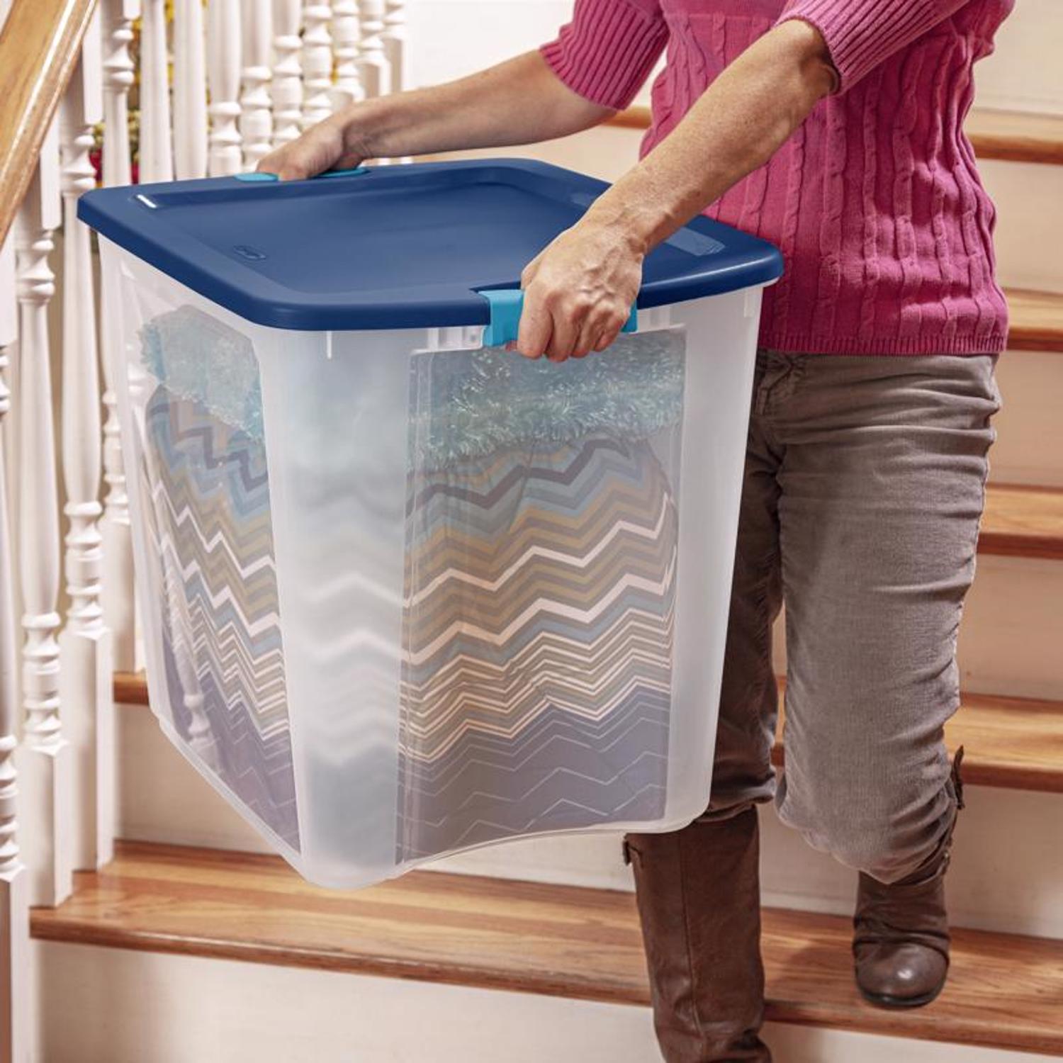 Sterilite 26 gal Blue/Clear Latch Storage Box 20-1/8 in. H X 18-5/8 in. W X 23-5/8 in. D Stackable