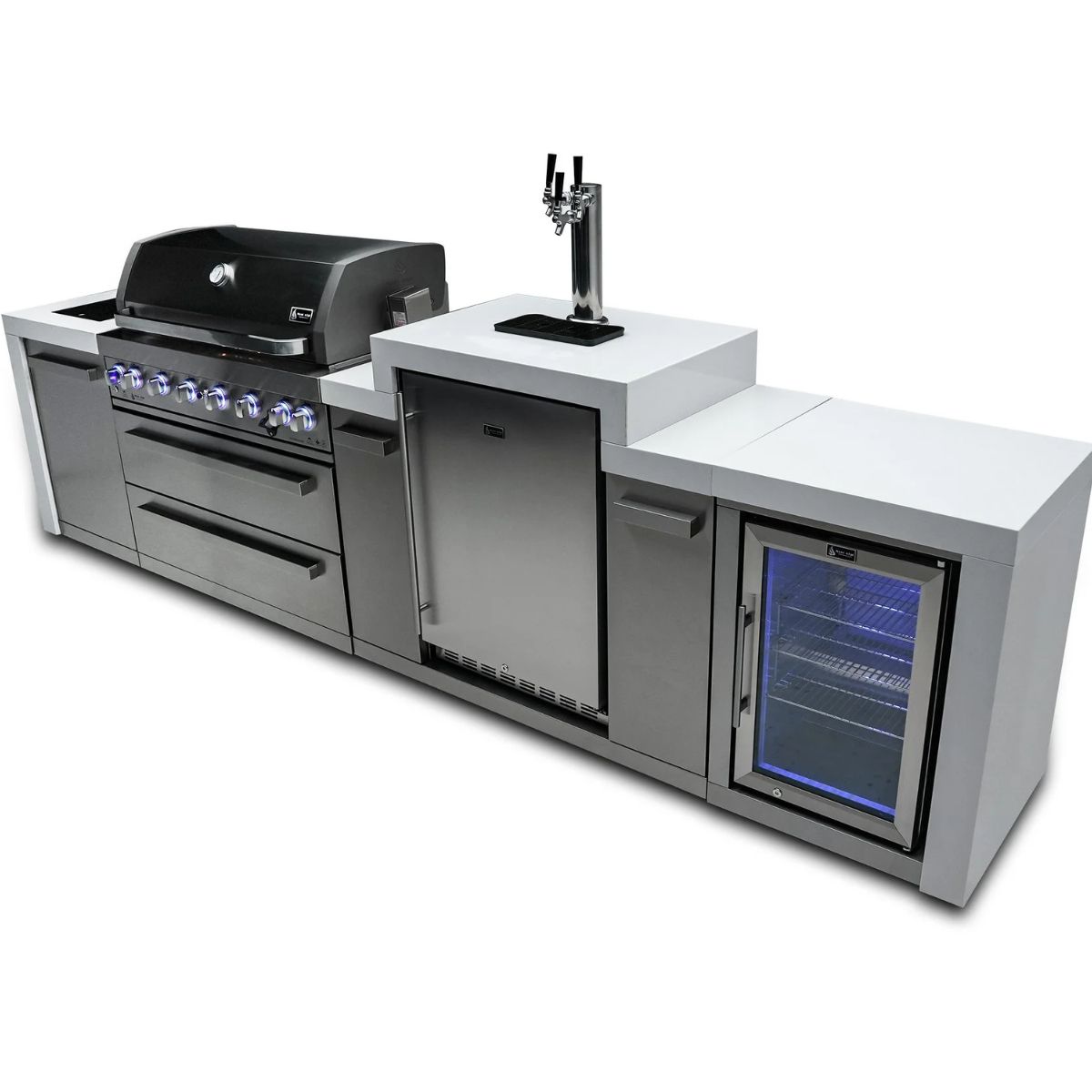 Mont Alpi 6-burner Deluxe Island with a kegerator and fridge cabinet