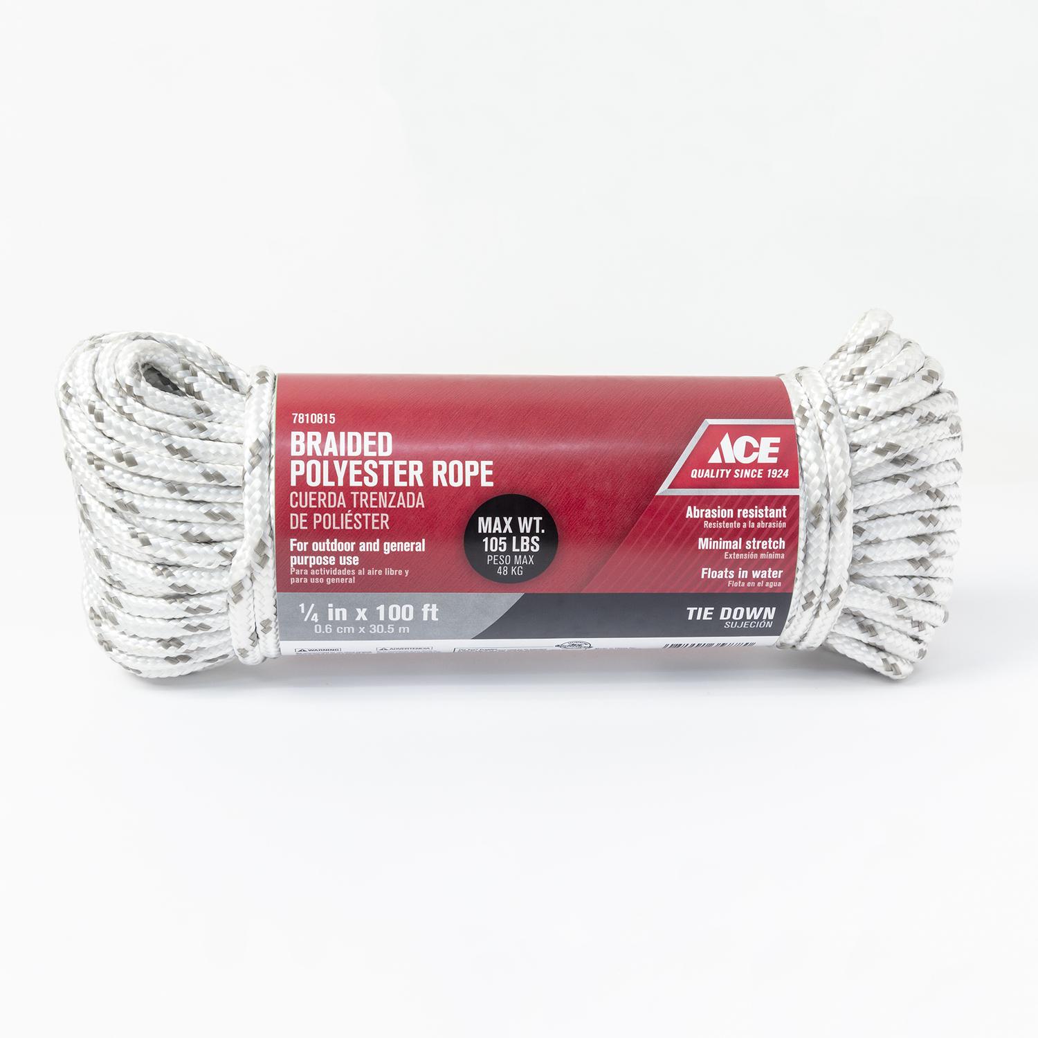 Ace 1/4 in. D X 100 in. L Gray/White Diamond Braided Polyester Rope