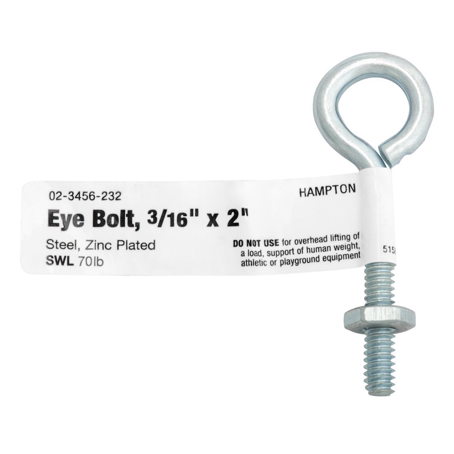 Hampton 3/16 in. X 2 in. L Zinc-Plated Steel Eyebolt Nut Included