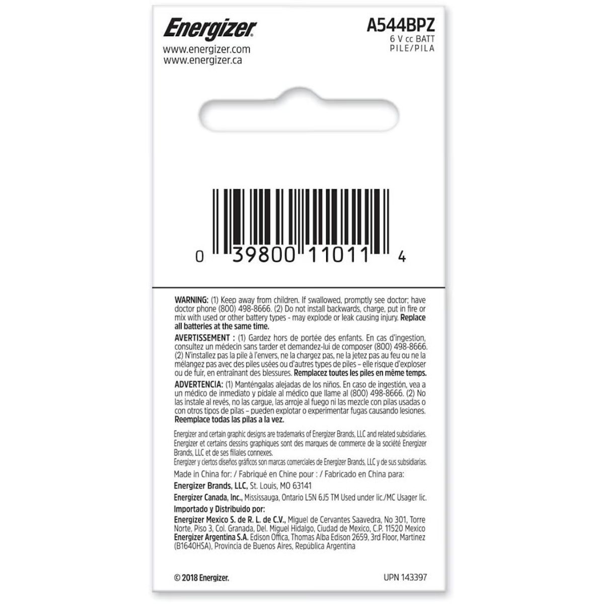 Energizer Alkaline A544 6 V Electronics Battery 1 Pack
