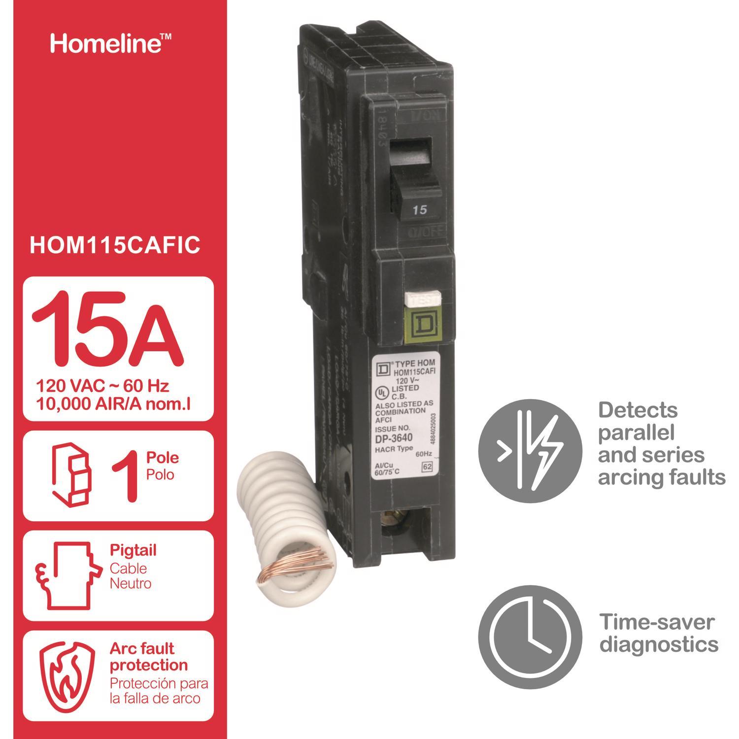 Square D HomeLine 15 amps Arc Fault/Plug In Single Pole Circuit Breaker