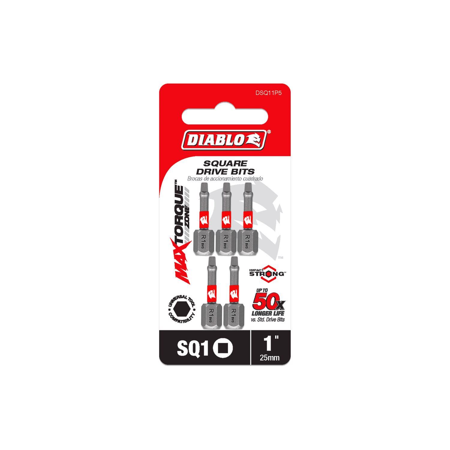 Diablo Square #1 X 1 in. L Driver Bit Black Oxide 5 pk