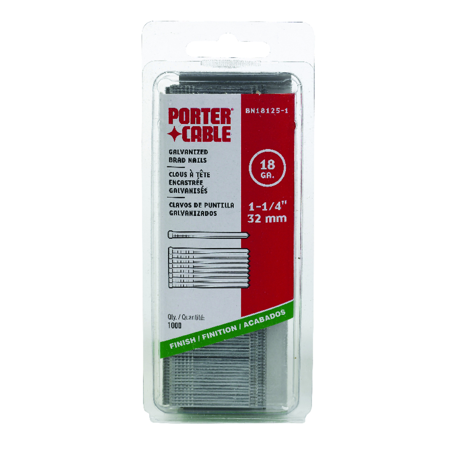 Porter Cable 1-1/4 in. 18 Ga. Straight Strip Galvanized Brad Nails 1,000 pk