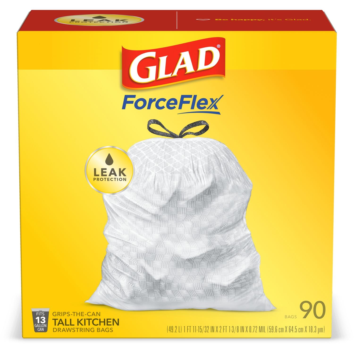 Glad ForceFlex 13 gal No Scent Scent Tall Kitchen Bags Drawstring 90 pk 0.72 mil